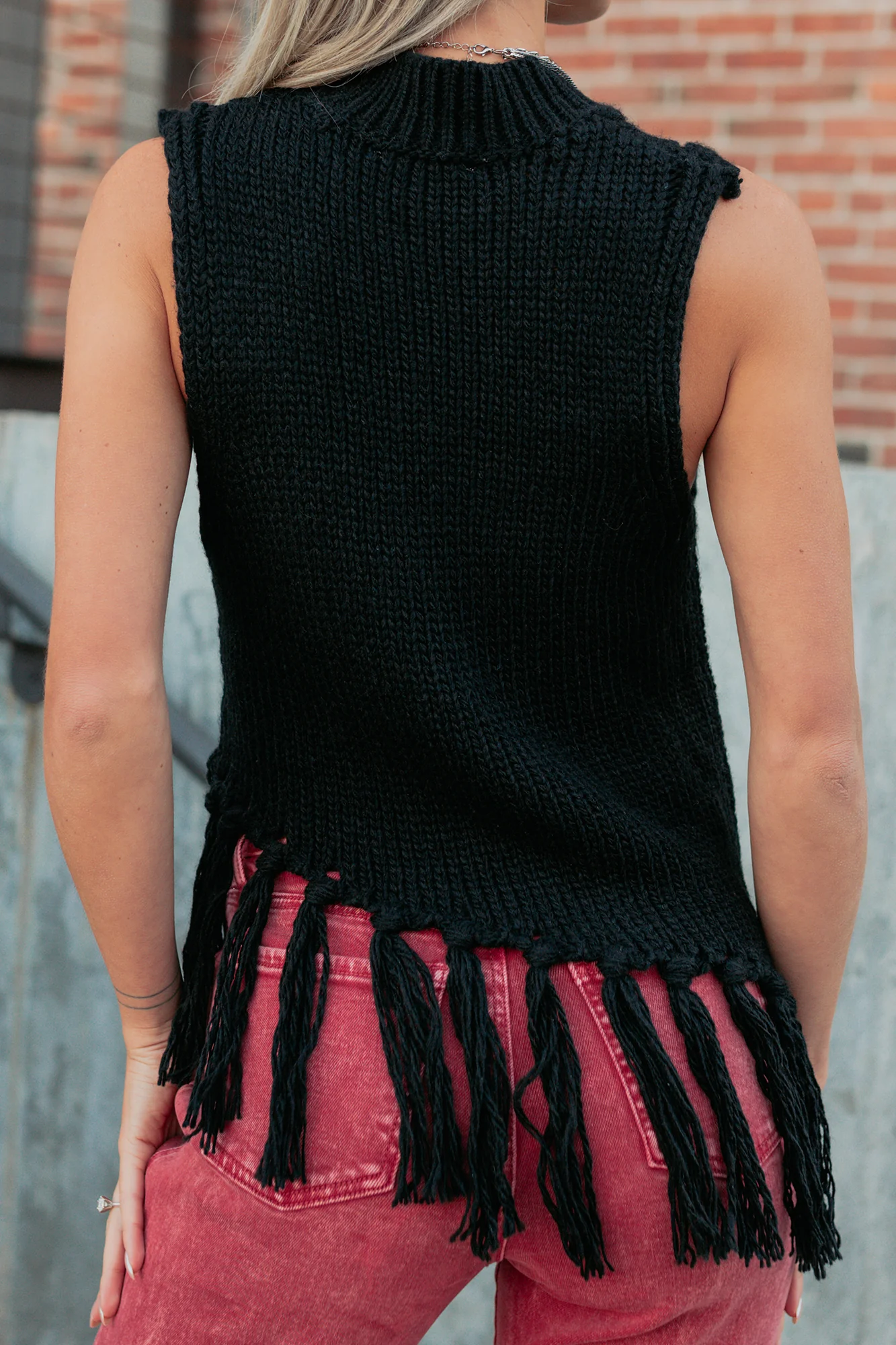 Hidden Spark Sleeveless Fringe Sweater (Black) - Image 4