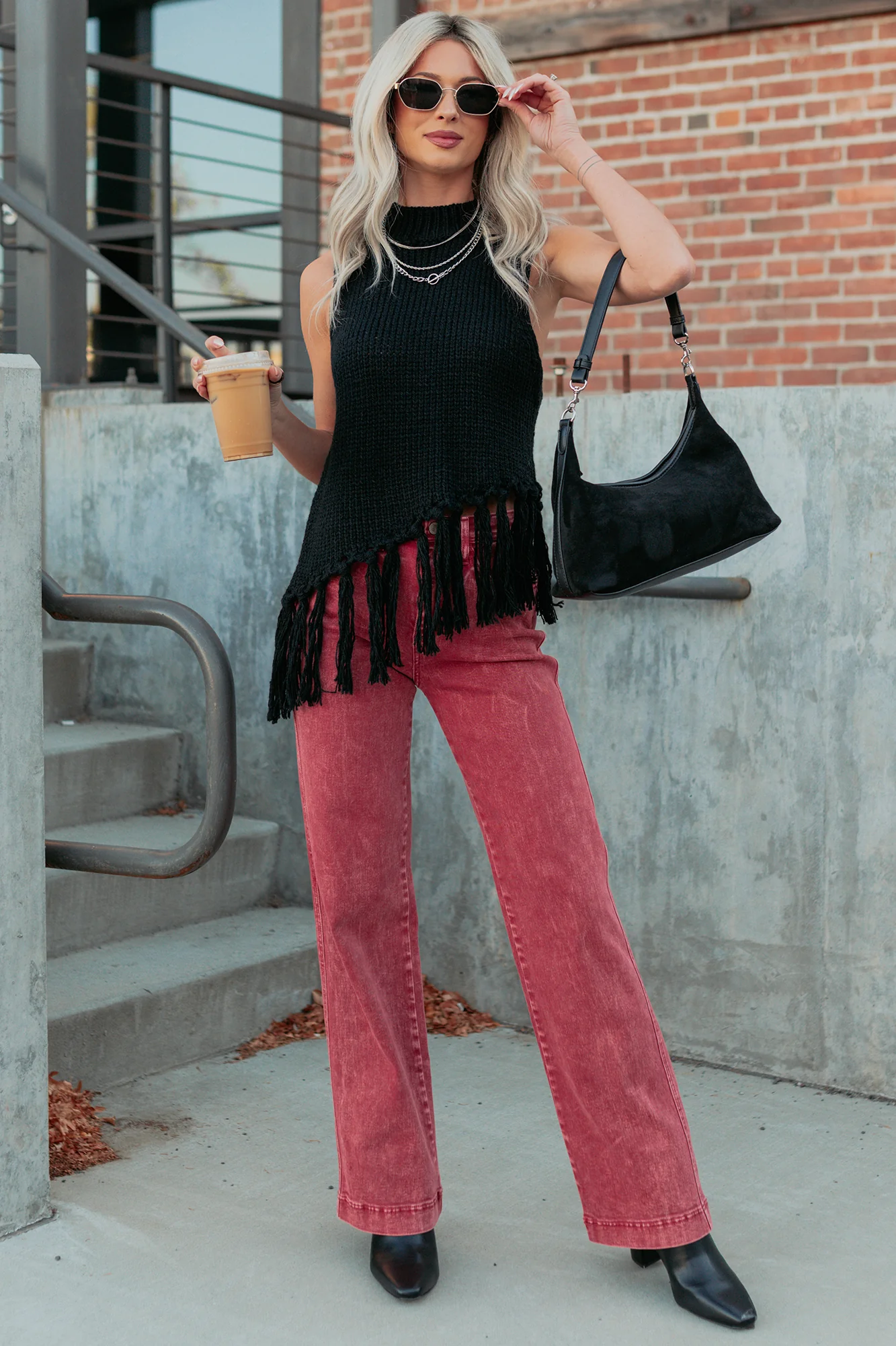Hidden Spark Sleeveless Fringe Sweater (Black) - Image 6