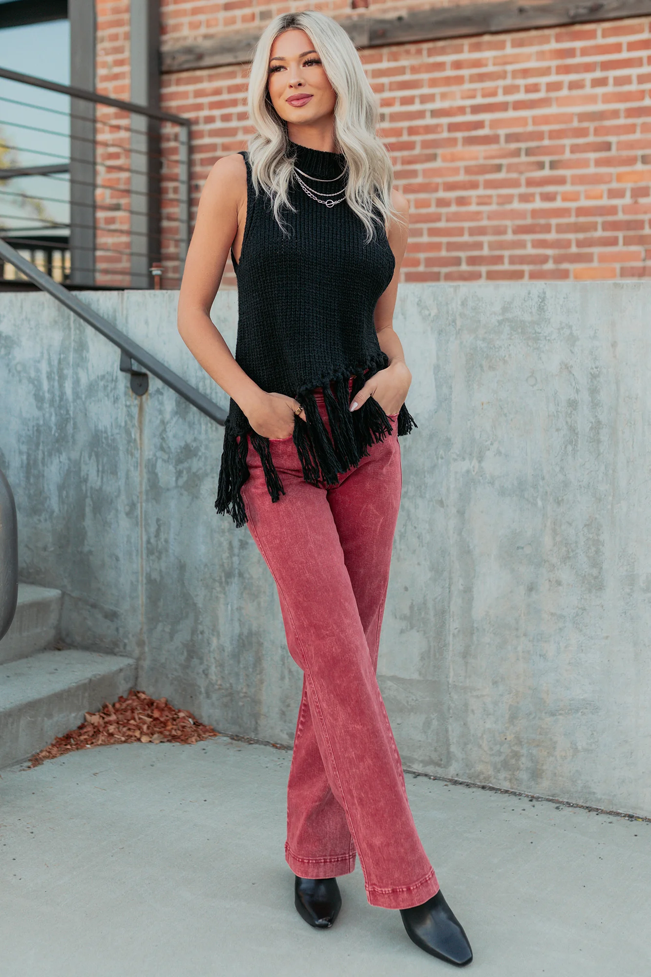 Hidden Spark Sleeveless Fringe Sweater (Black) - Image 8