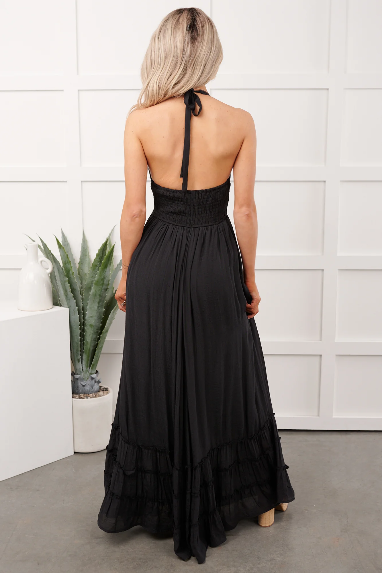 Hint Of Honey Halter Neck Maxi Dress (Black) - Image 7