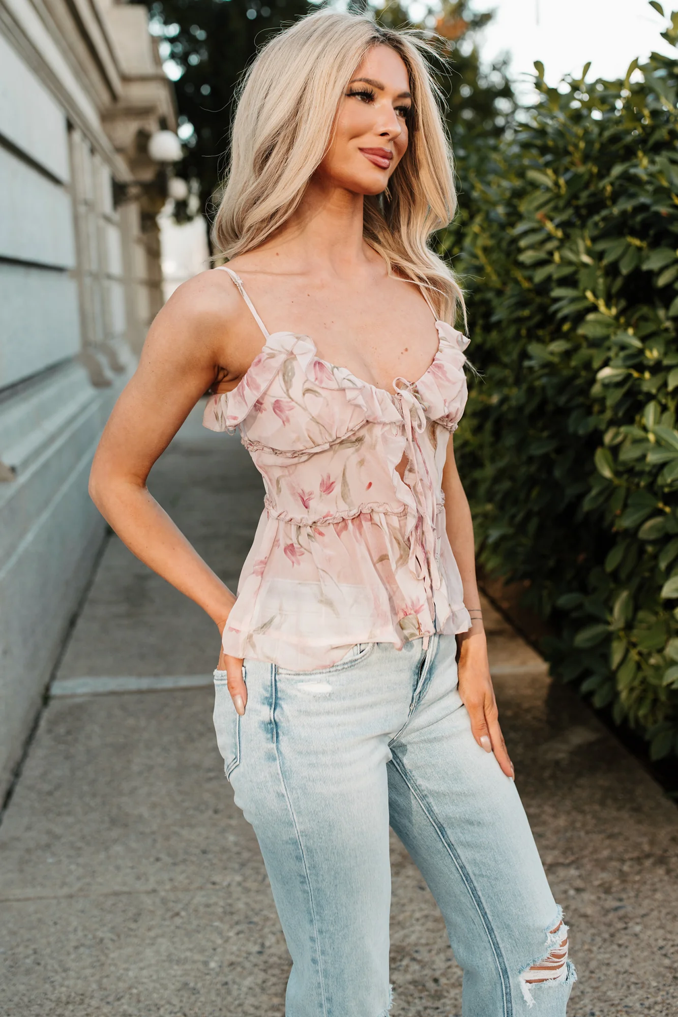 Hint Of Romance Chiffon Floral Cami Top (Light Pink) - Image 7