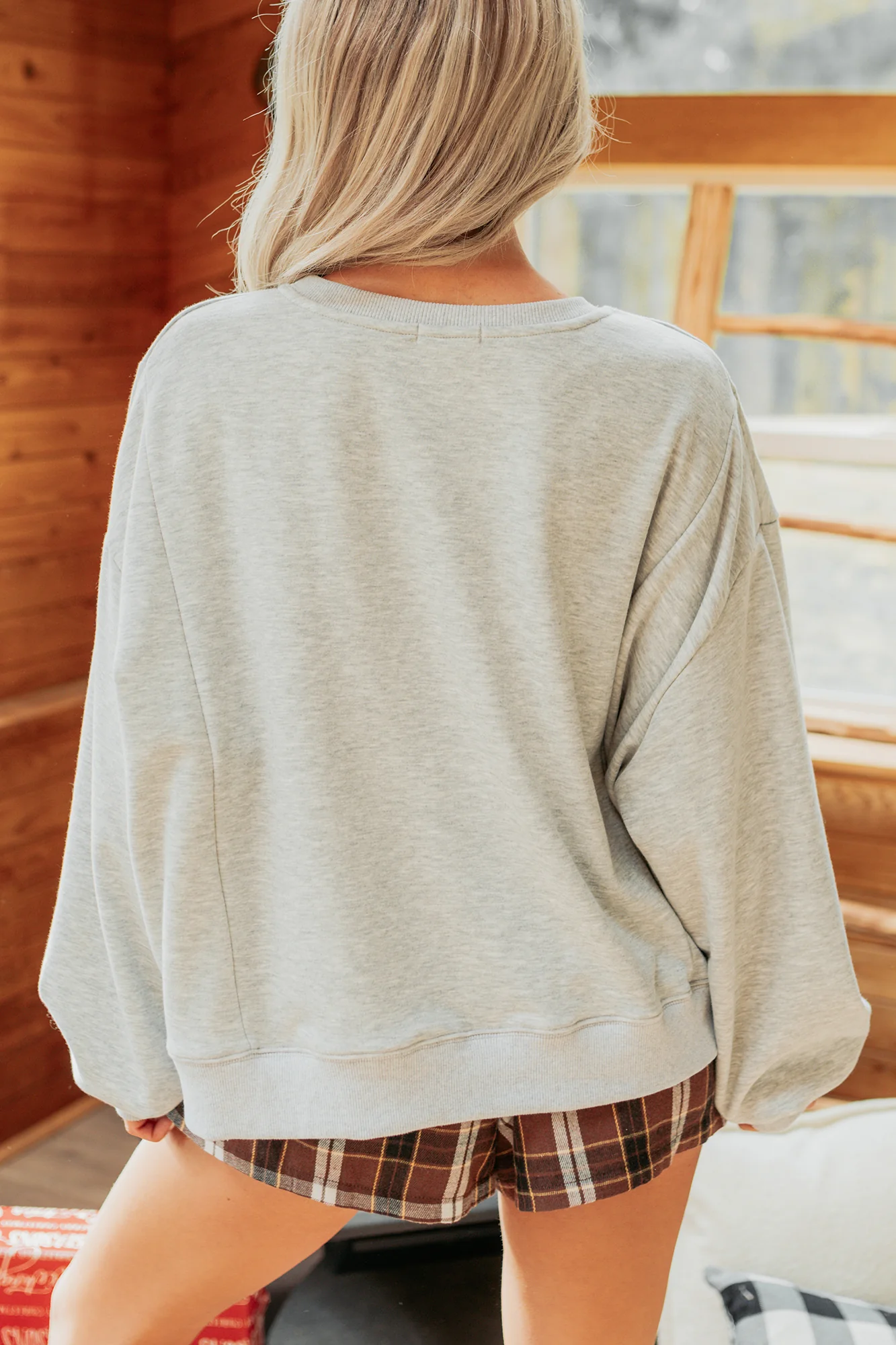 "HO HO HO" Patchwork Sweater (Heather Grey) - Image 5