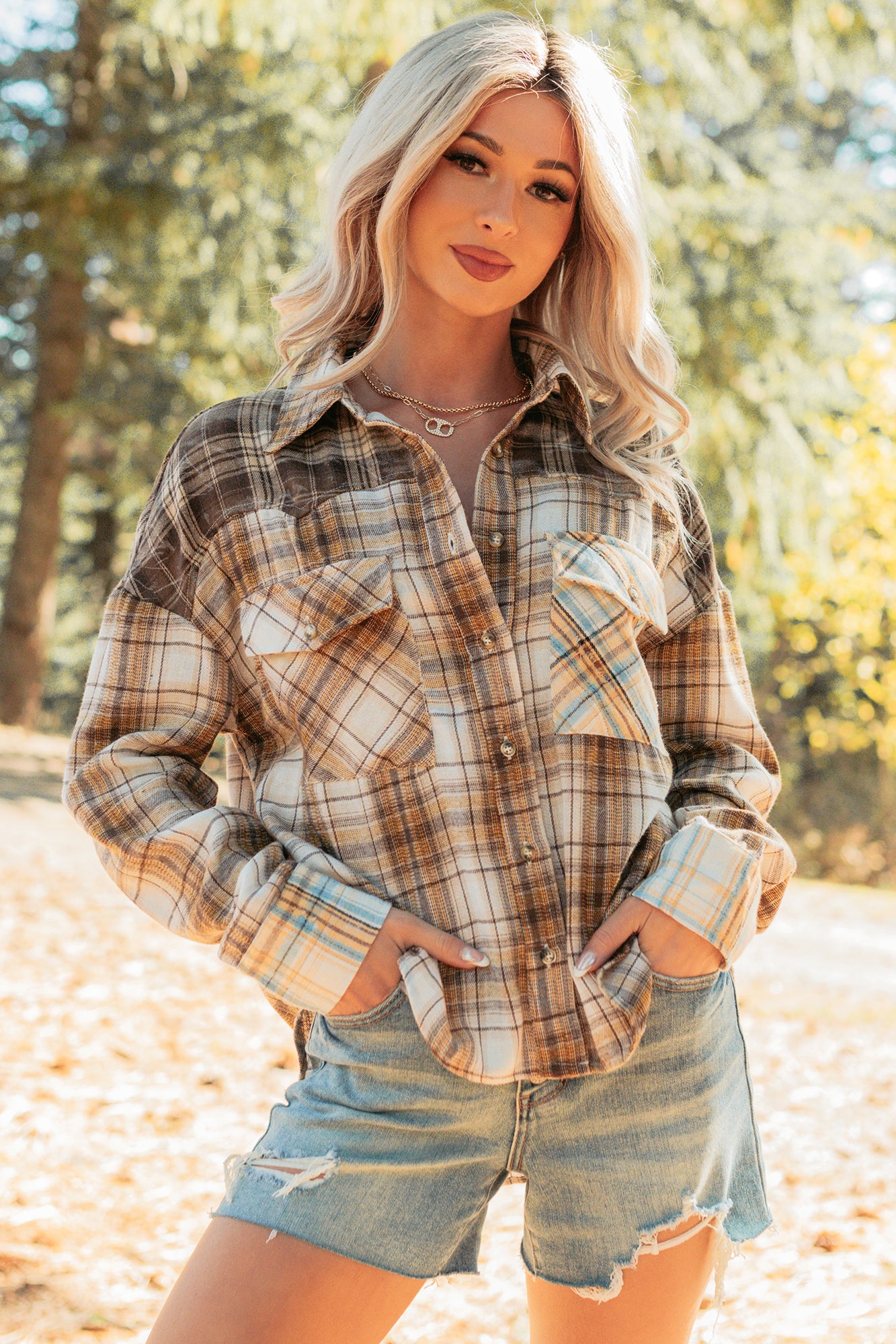 Hold Me To It Plaid Flannel Shacket (Taupe Mix) - Image 2