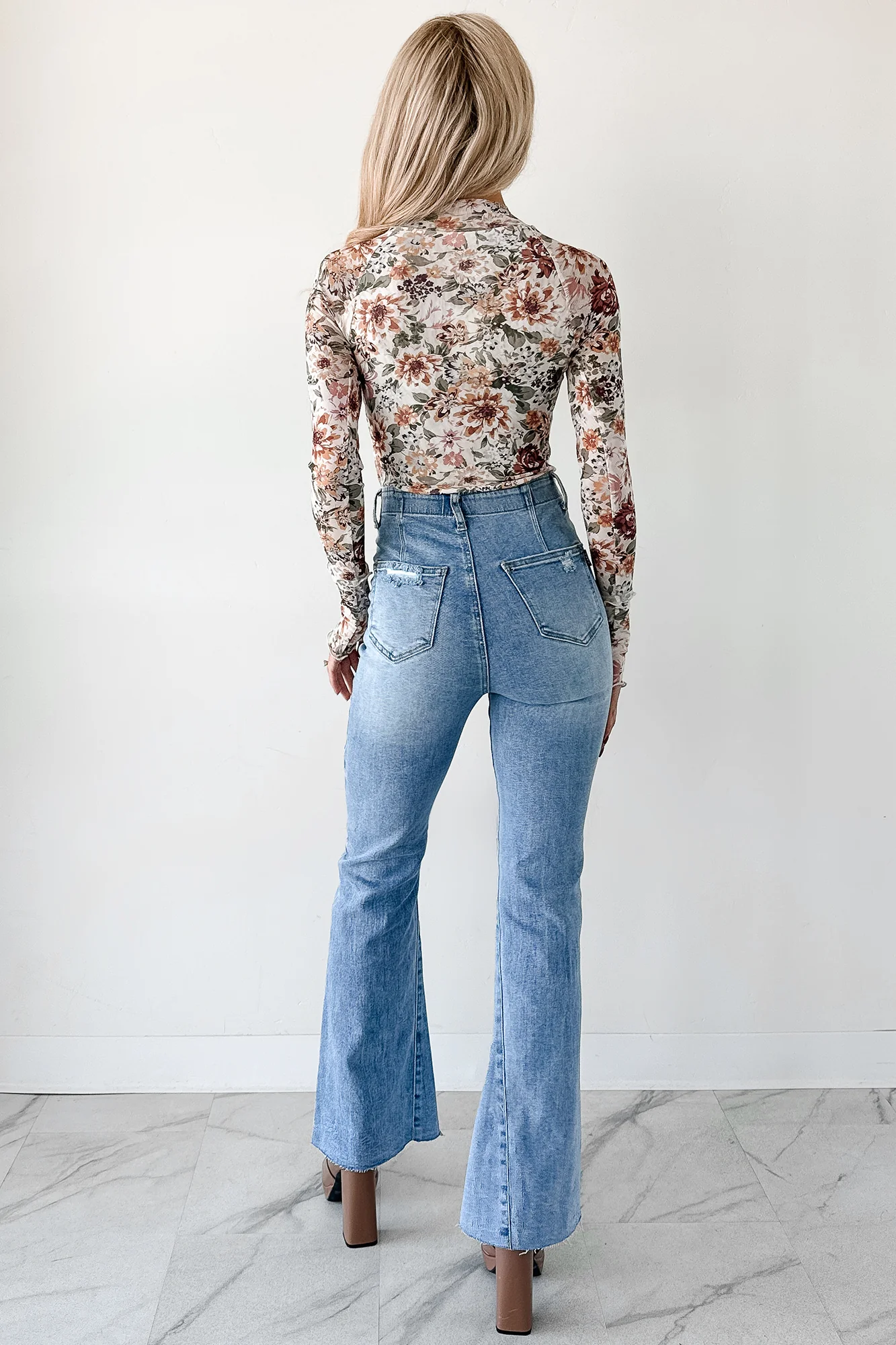 Hold My Hand Floral Mesh Long Sleeve Top (Cream) - Image 5