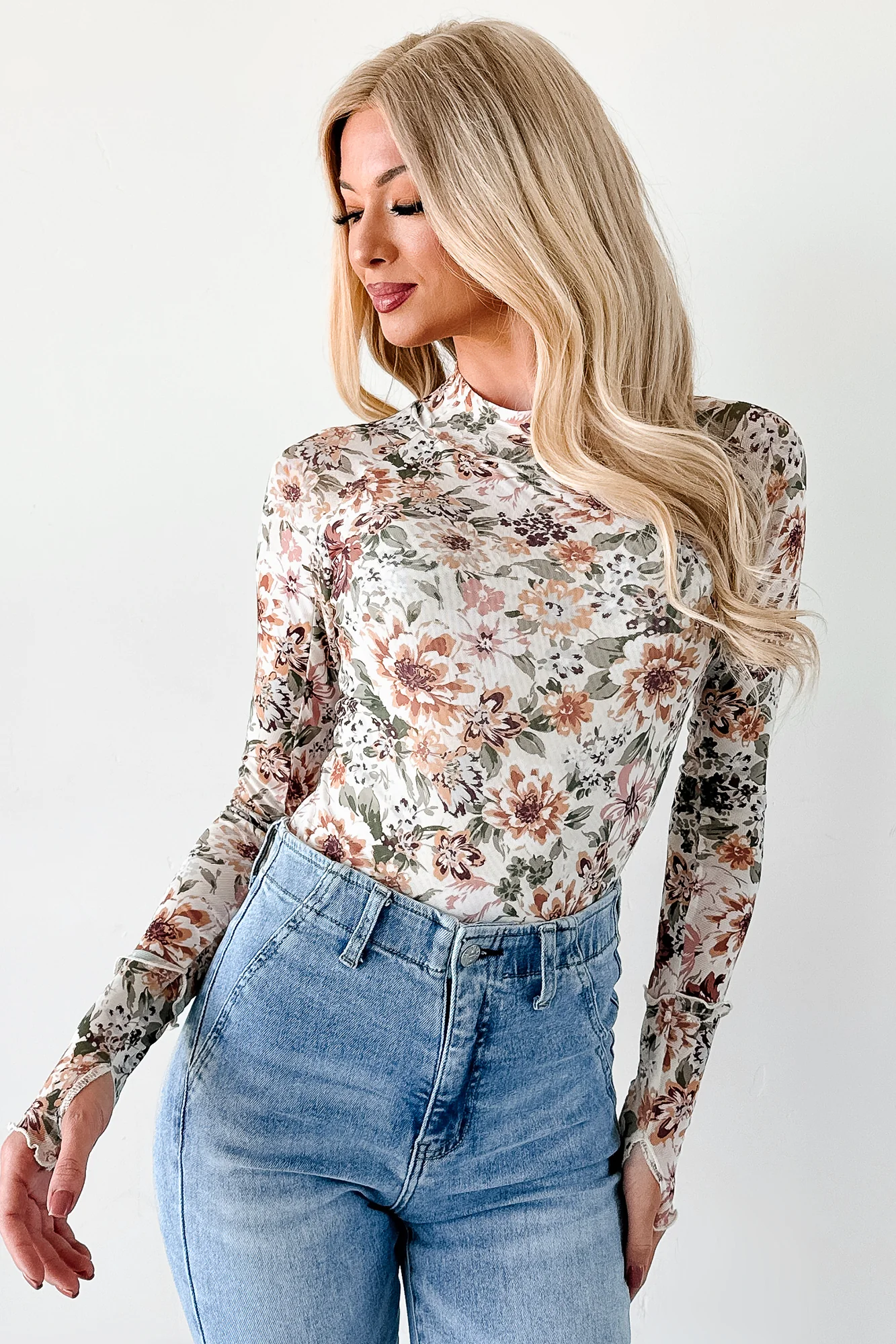 Hold My Hand Floral Mesh Long Sleeve Top (Cream) - Image 8