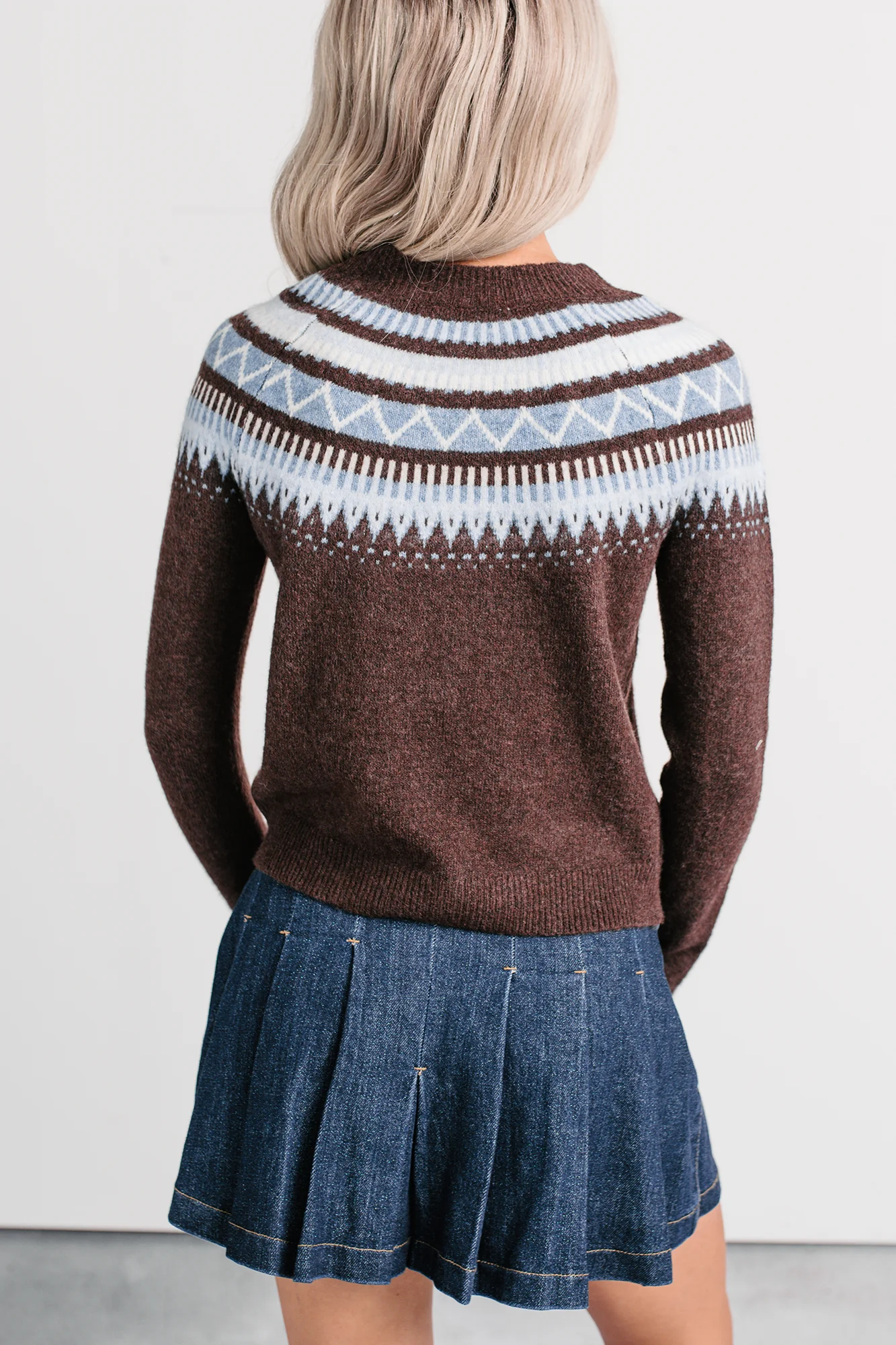 Holding Onto You Fair Isle Pattern Sweater (Dark Brown) - Image 3