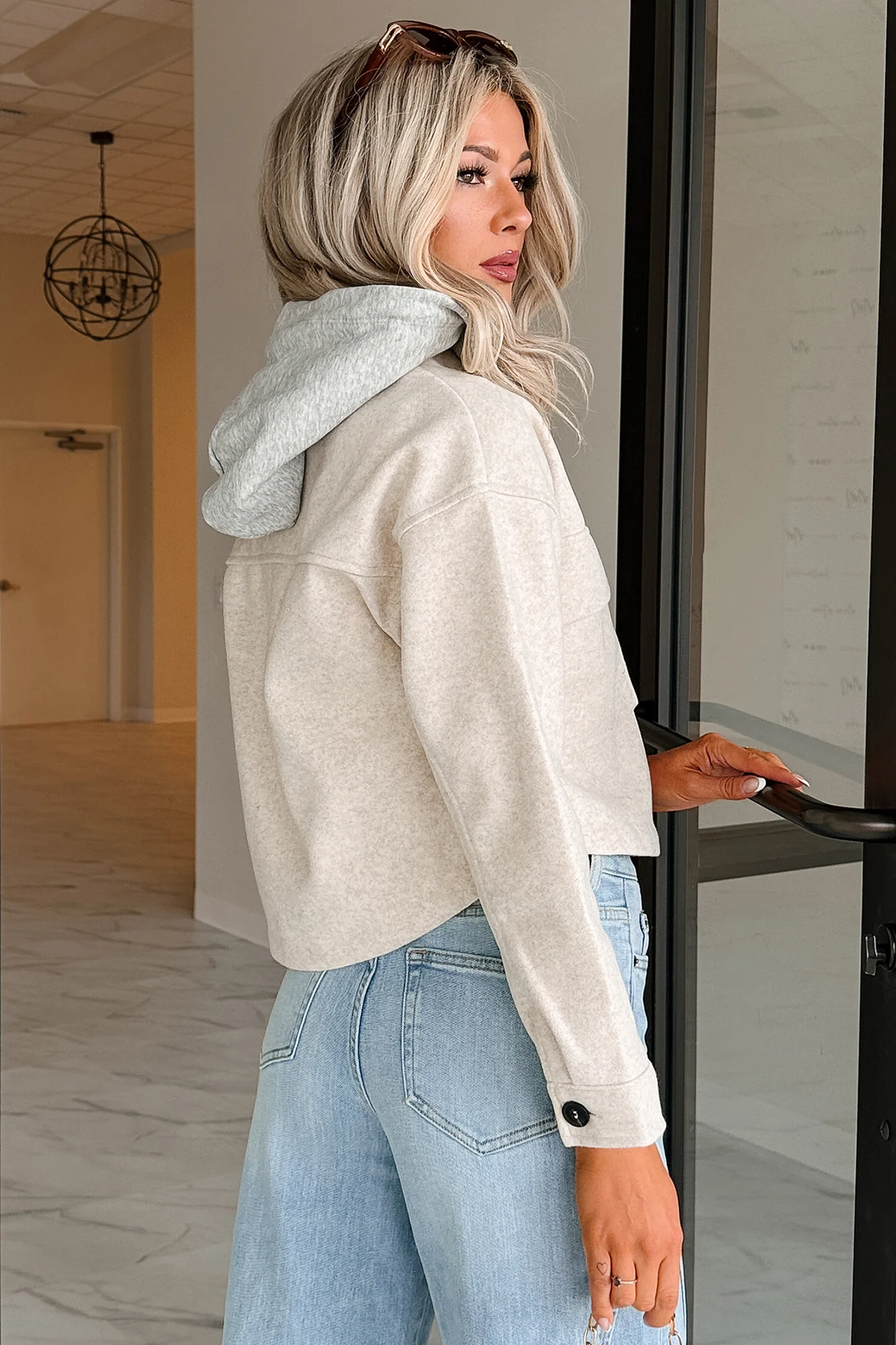 Holding Steady Button-Up Hoodie Jacket (Ivory) - Image 2