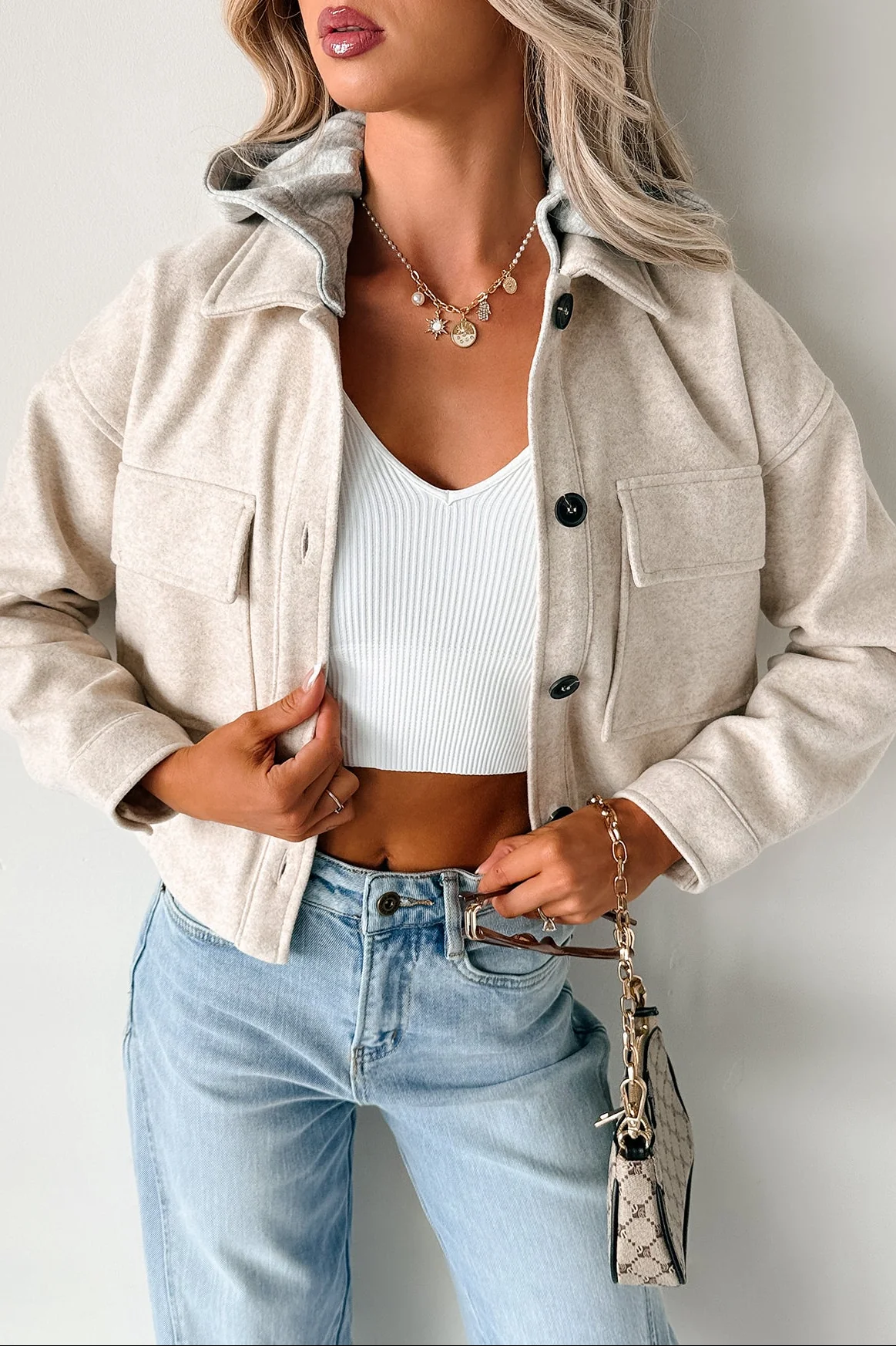 Holding Steady Button-Up Hoodie Jacket (Ivory) - Image 7