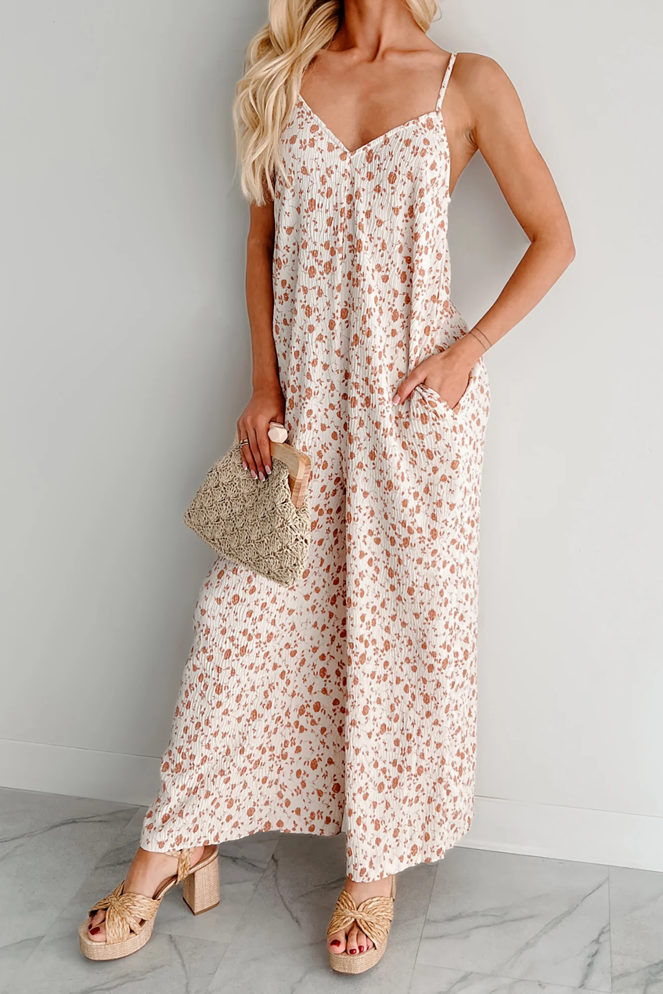 Homebody Heaven Pleated Wide Leg Jumpsuit (Cream Floral) - Image 3