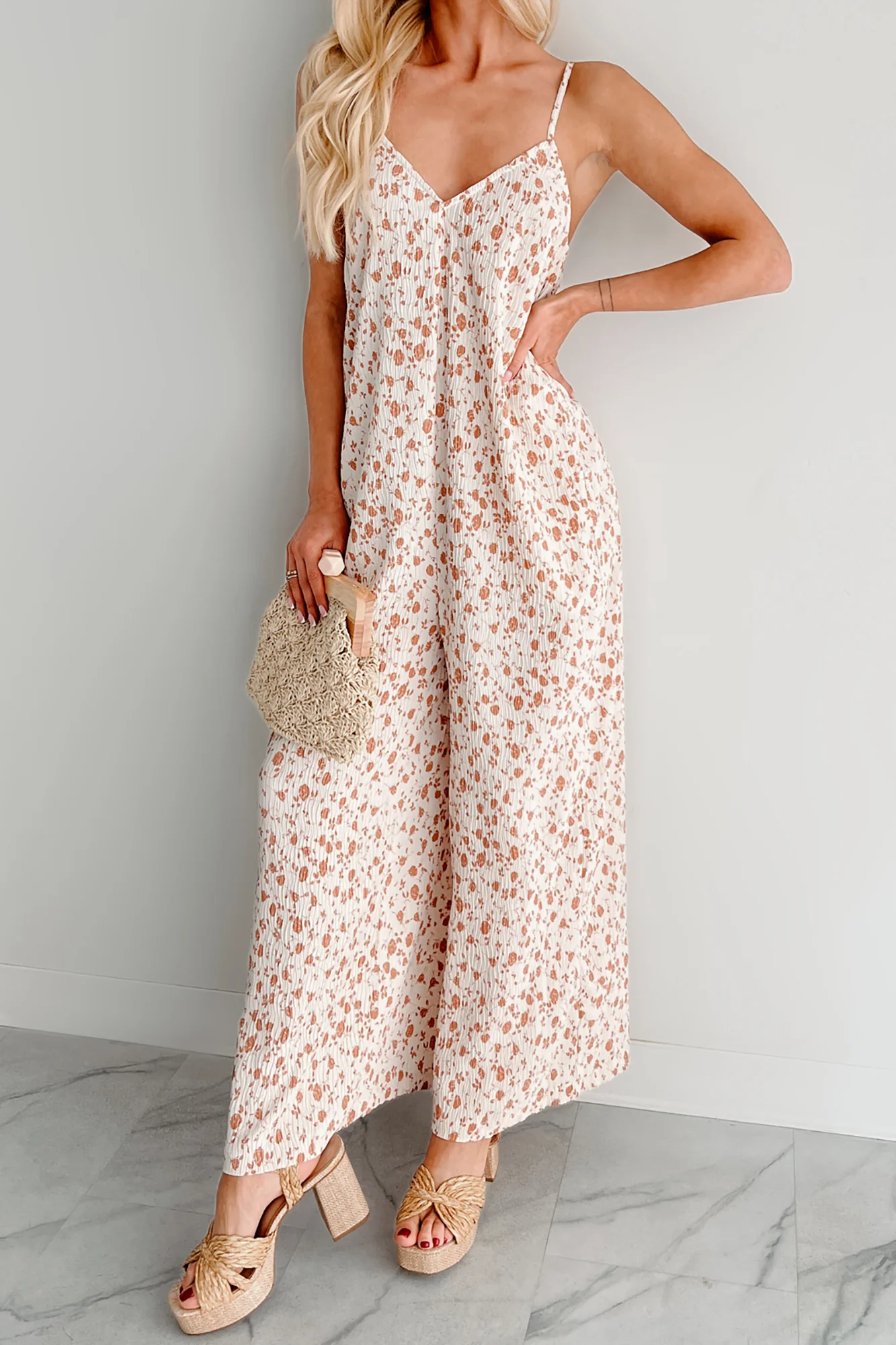 Homebody Heaven Pleated Wide Leg Jumpsuit (Cream Floral) - Image 7