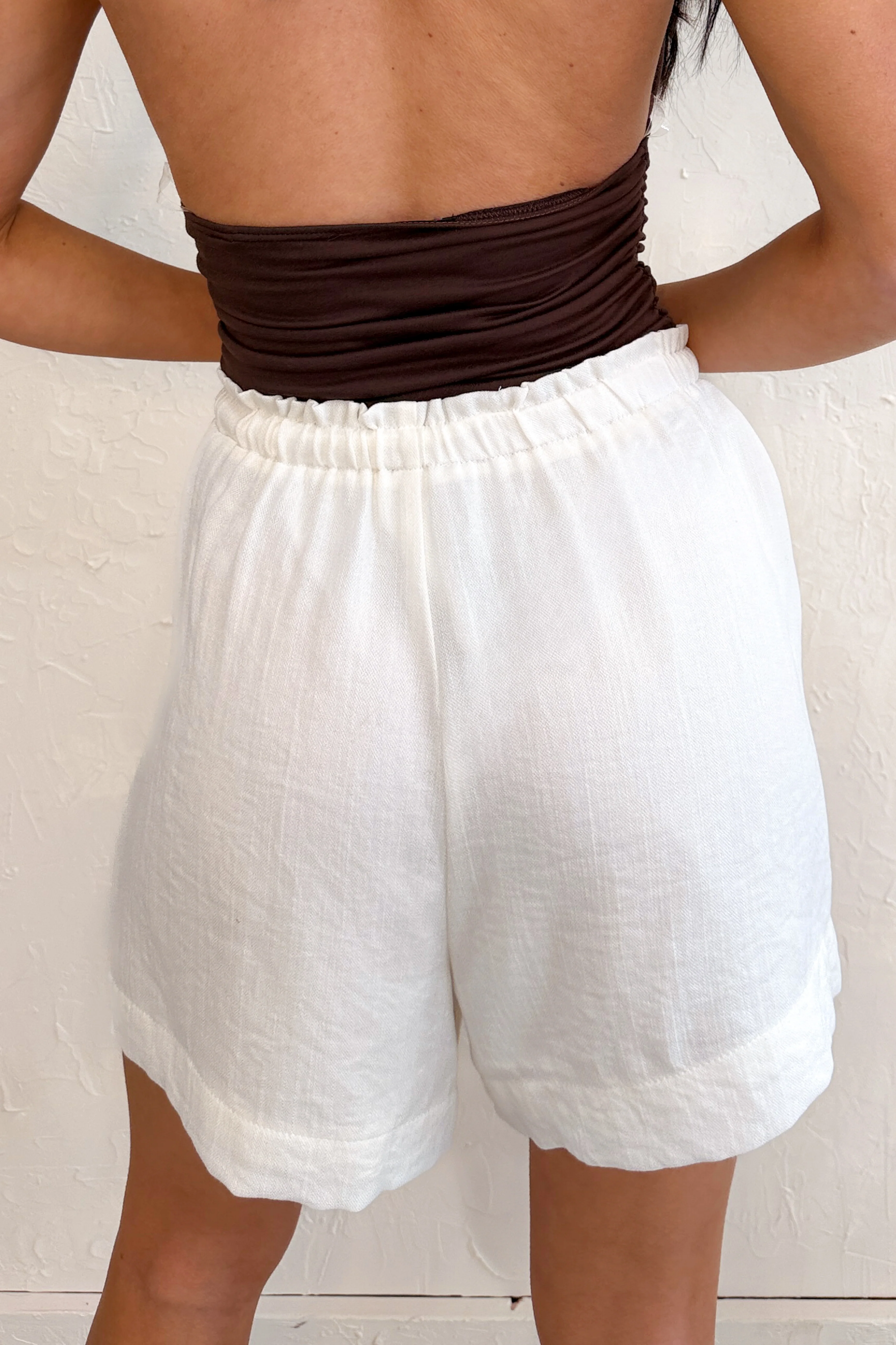 Homebody Mood Pleated Drawstring Shorts (White) - Image 4