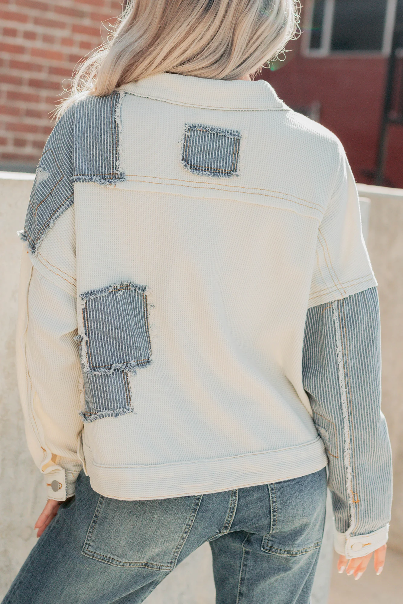 Honey Blush Waffle Denim POL Jacket (Ivory/Multi) - Image 4