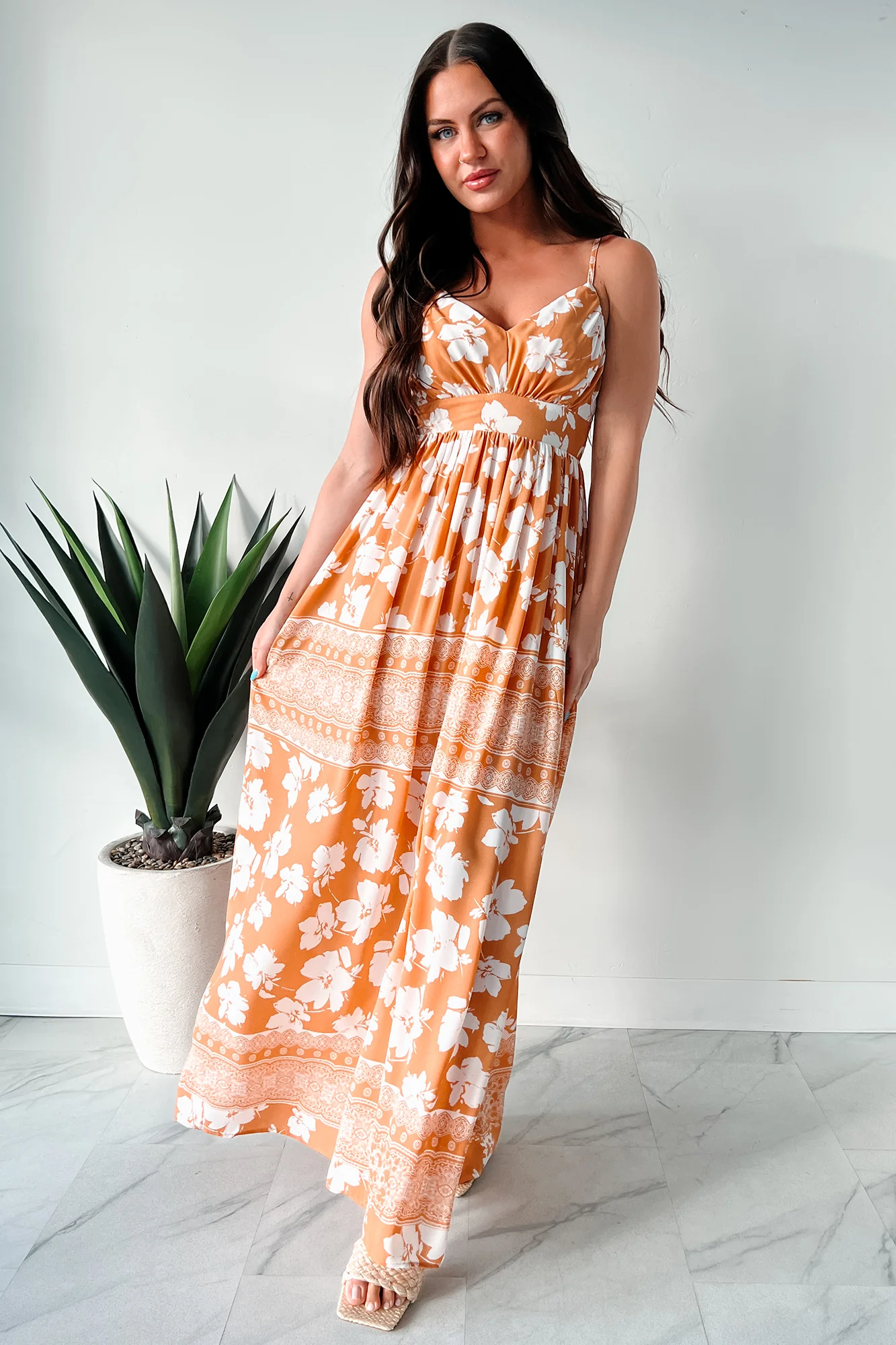 Honolulu Happy Hour Floral Maxi Dress (Apricot) - Image 4