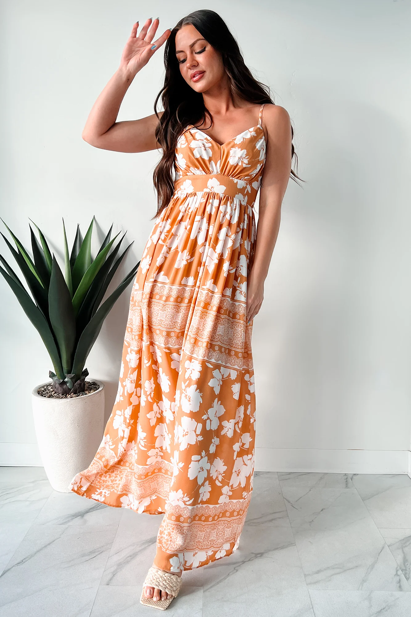 Honolulu Happy Hour Floral Maxi Dress (Apricot) - Image 5