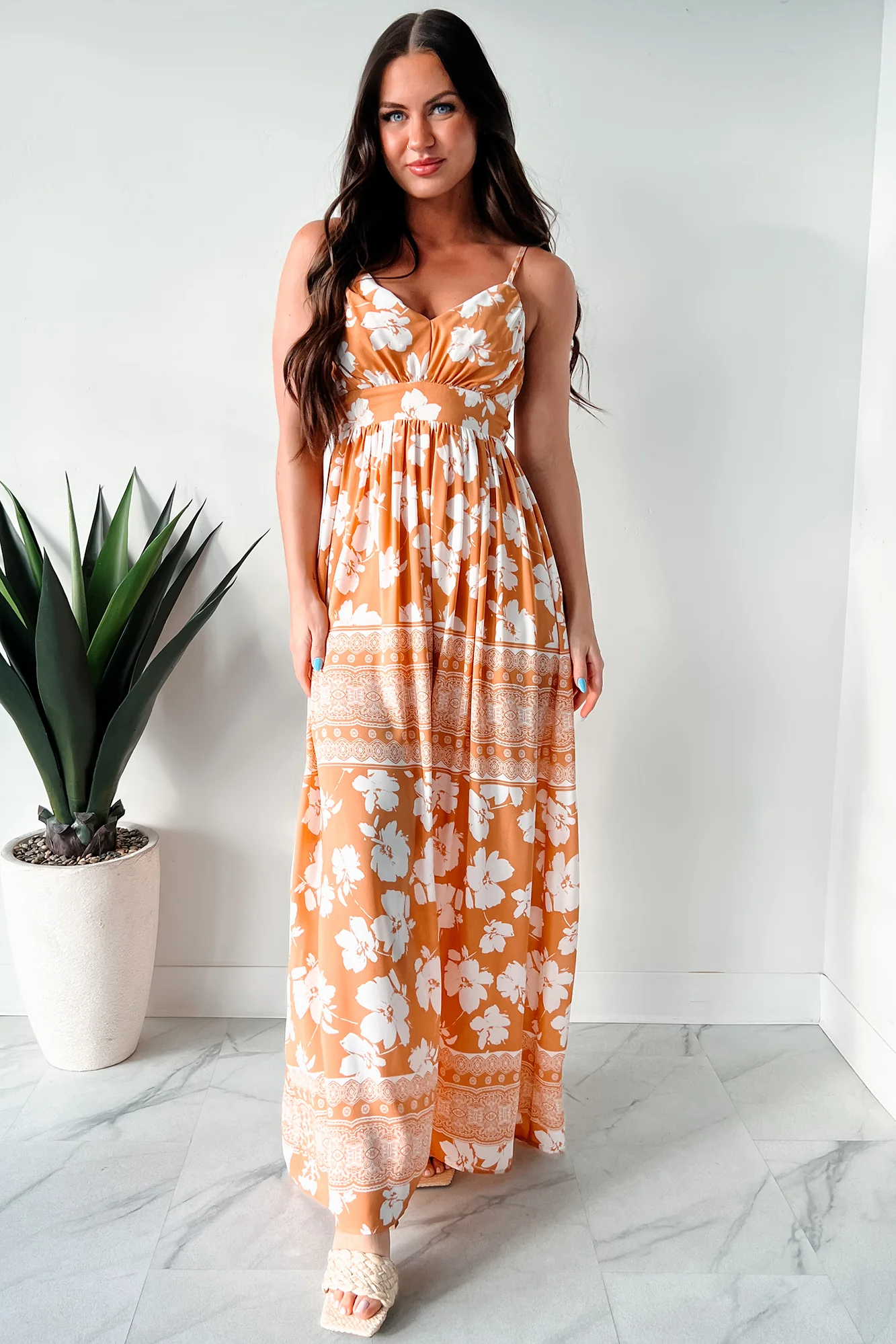 Honolulu Happy Hour Floral Maxi Dress (Apricot) - Image 6