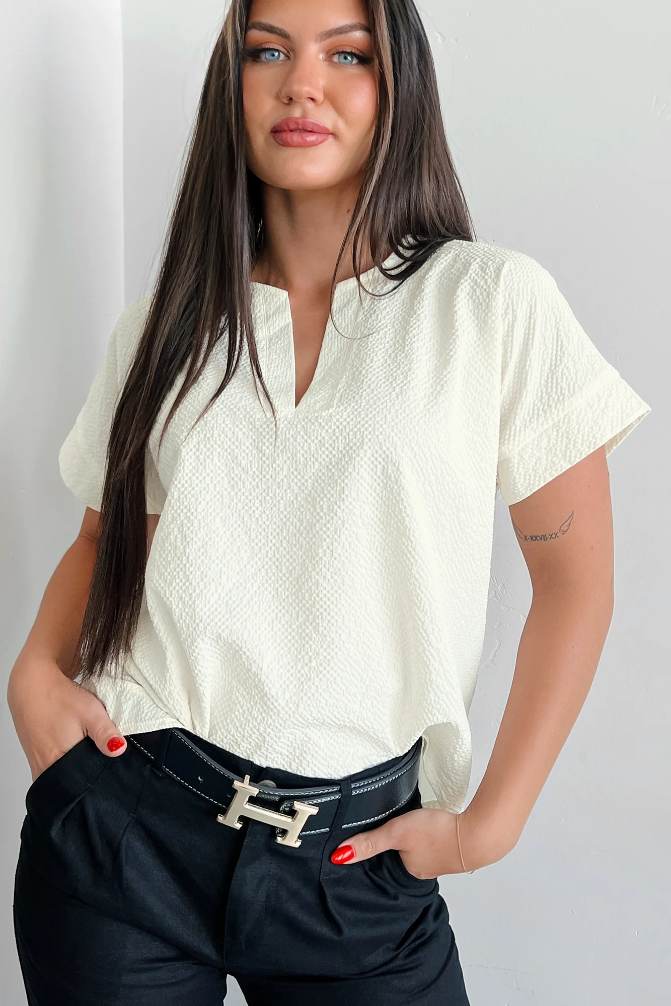 Horatio Oversized Textured Top (Ivory) - Image 3
