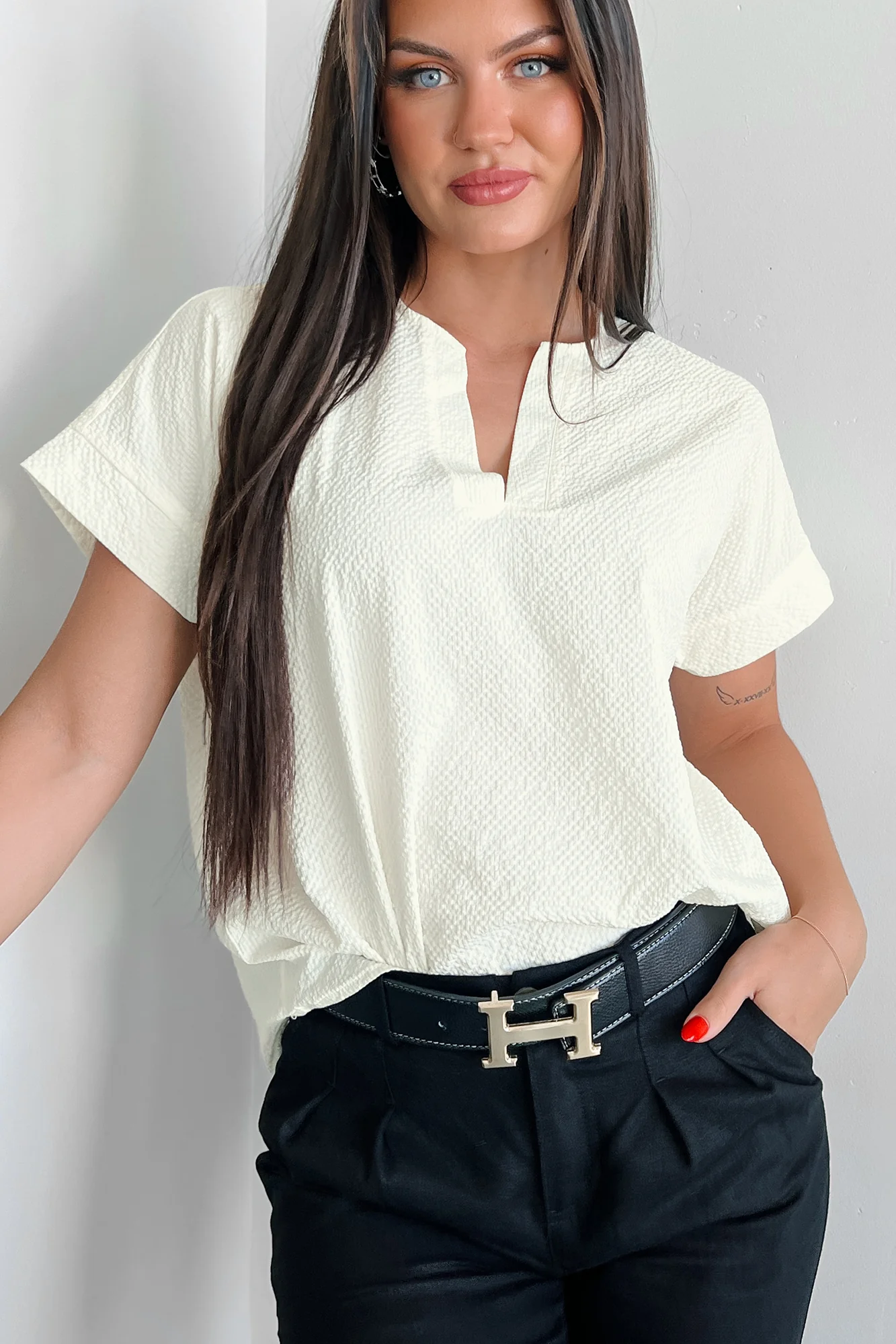 Horatio Oversized Textured Top (Ivory) - Image 7