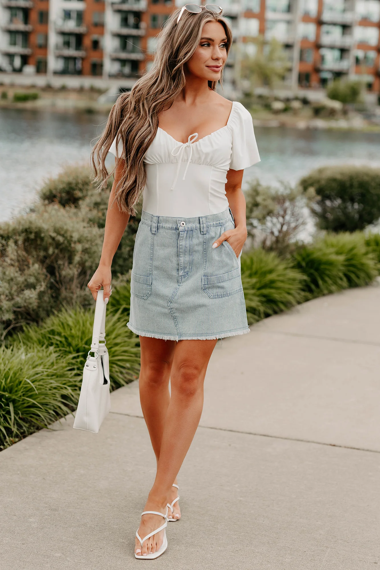 Humming Along Puff Sleeve Scoop Neck Bodysuit (White) - Image 2