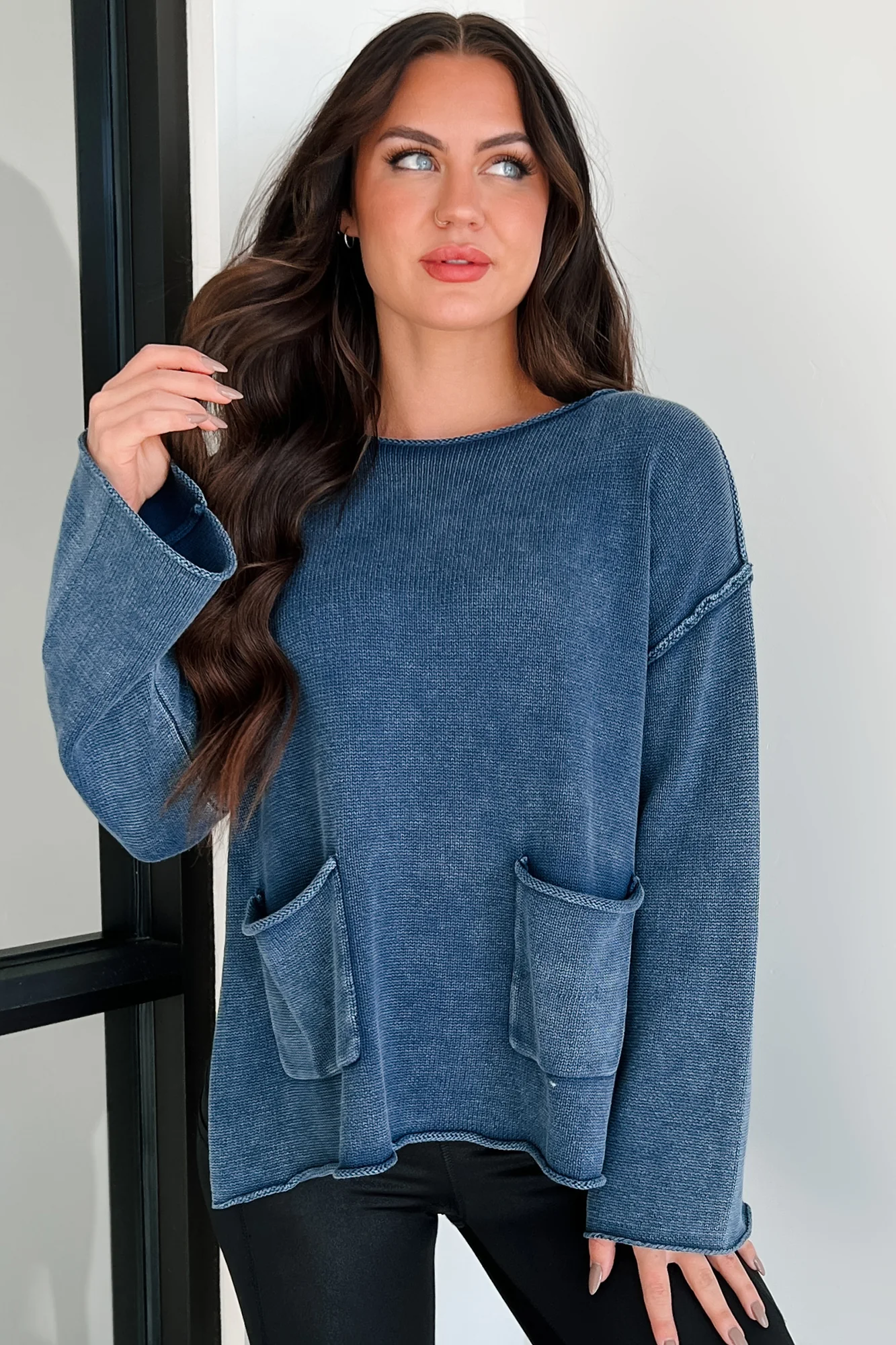 Humor Me Pocketed Sweater Top (Midnight Blue) - Image 5