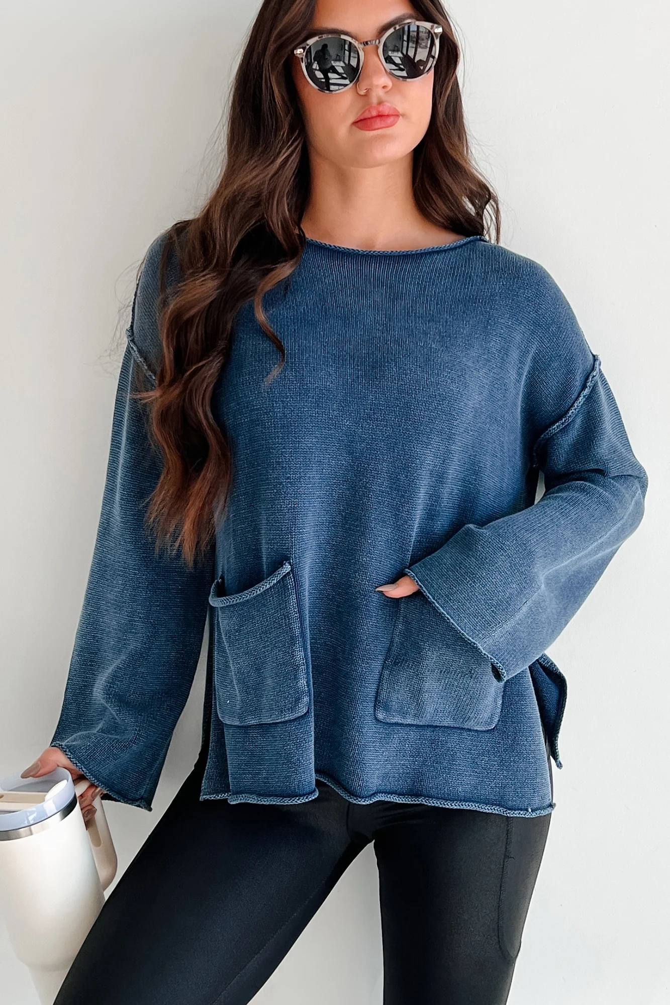Humor Me Pocketed Sweater Top (Midnight Blue) - Image 8