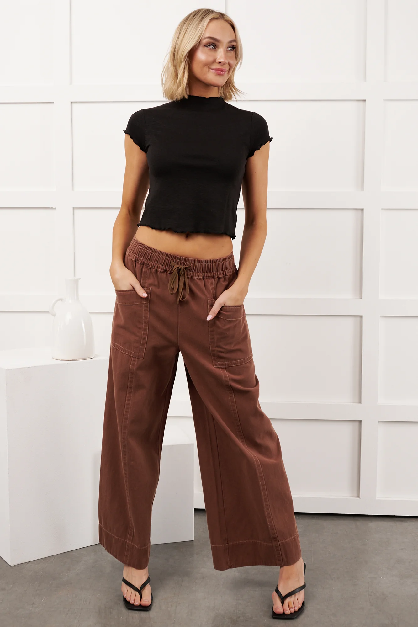Hurley High Rise Wide Leg Mitto Shop Pants (Cocoa) - Image 8
