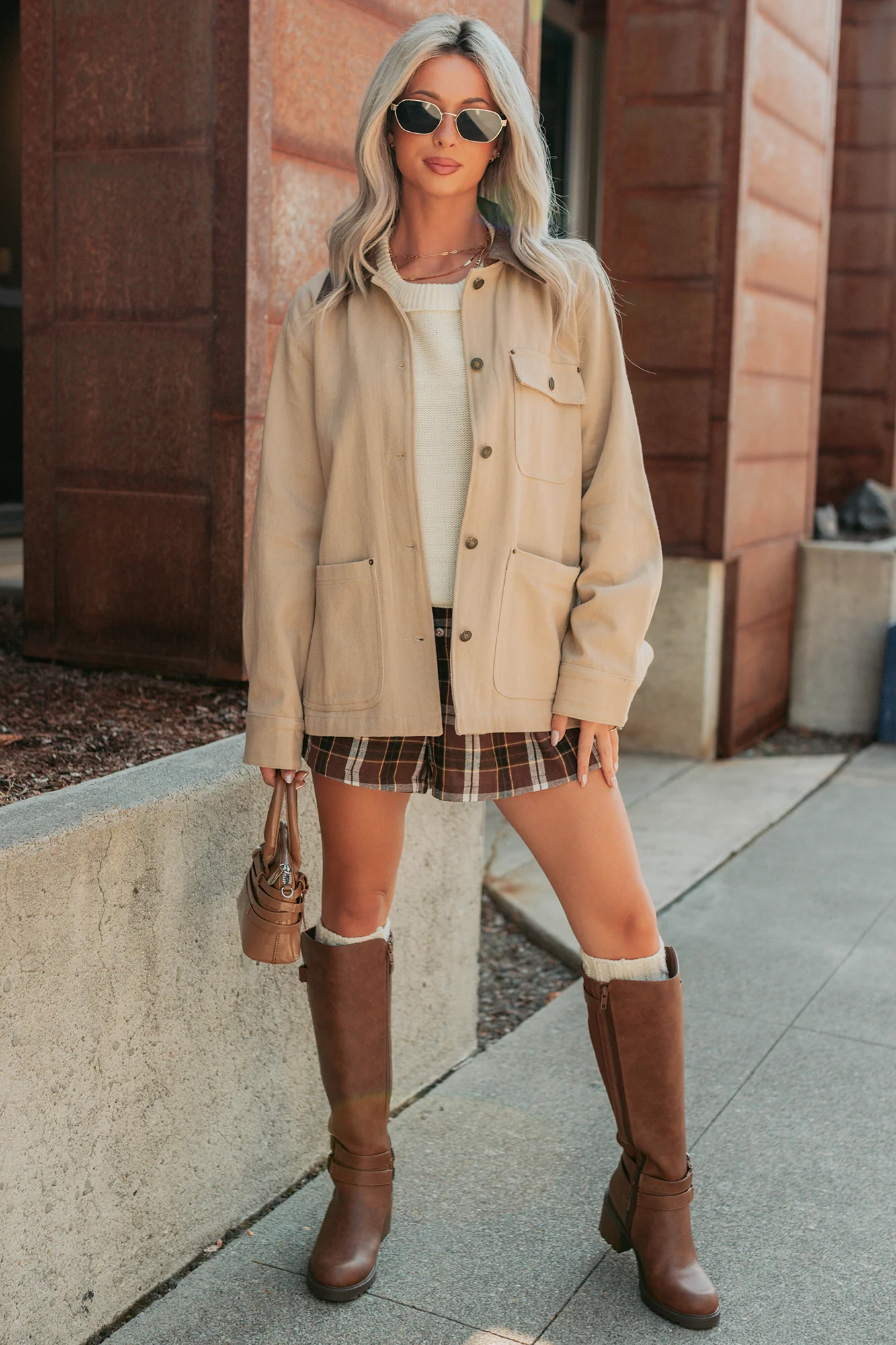 Hustle Habits Leather Collared Denim Jacket (Sand) - Image 11