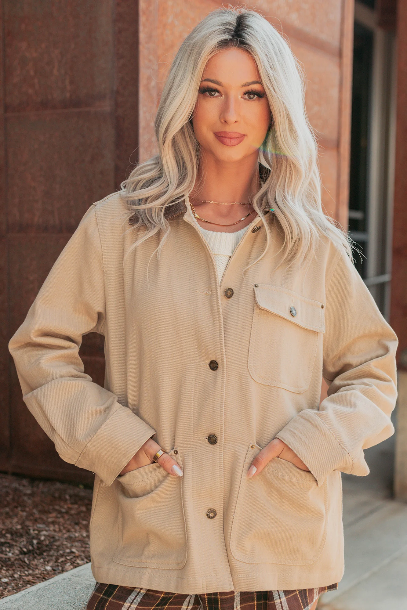 Hustle Habits Leather Collared Denim Jacket (Sand) - Image 5