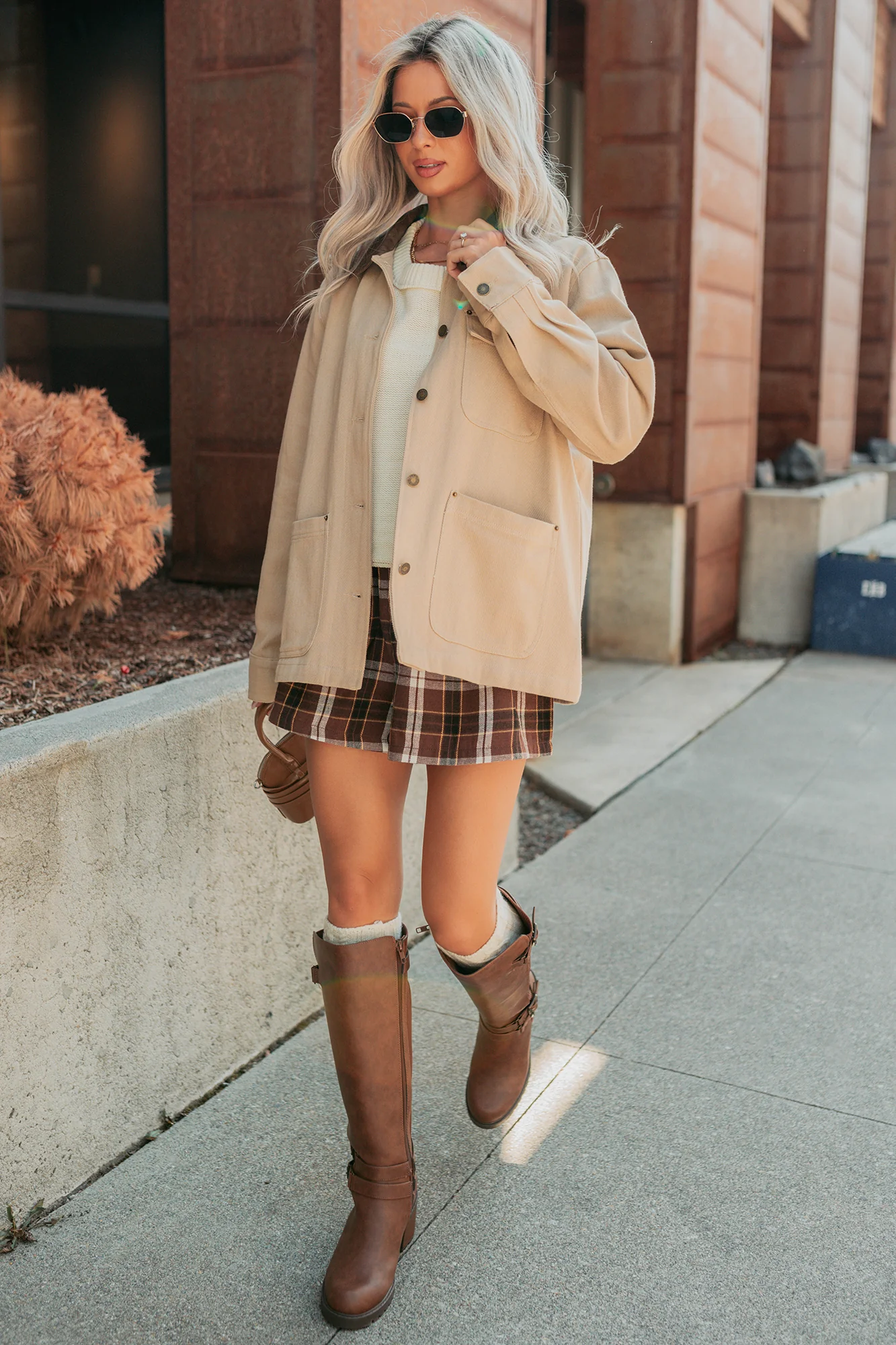 Hustle Habits Leather Collared Denim Jacket (Sand) - Image 8