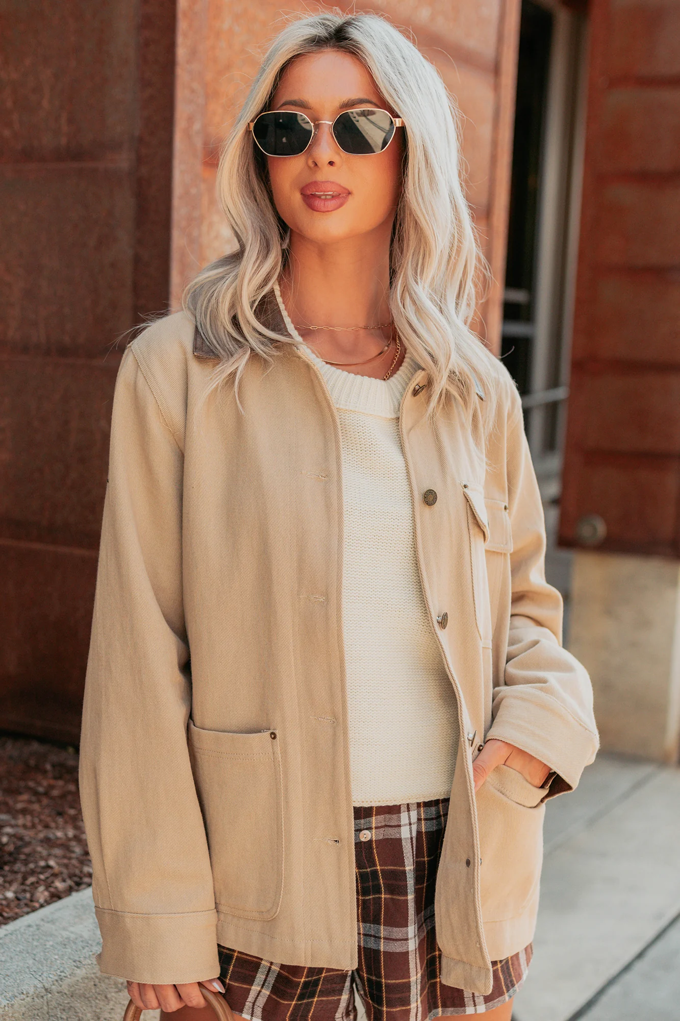 Hustle Habits Leather Collared Denim Jacket (Sand) - Image 9