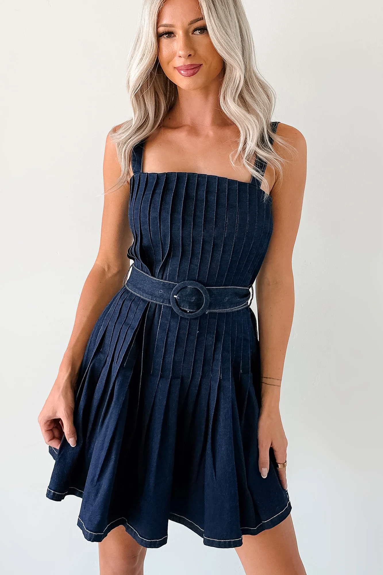 Hustle In Heels Pleated Sleeveless Mini Dress (Denim) - Image 10