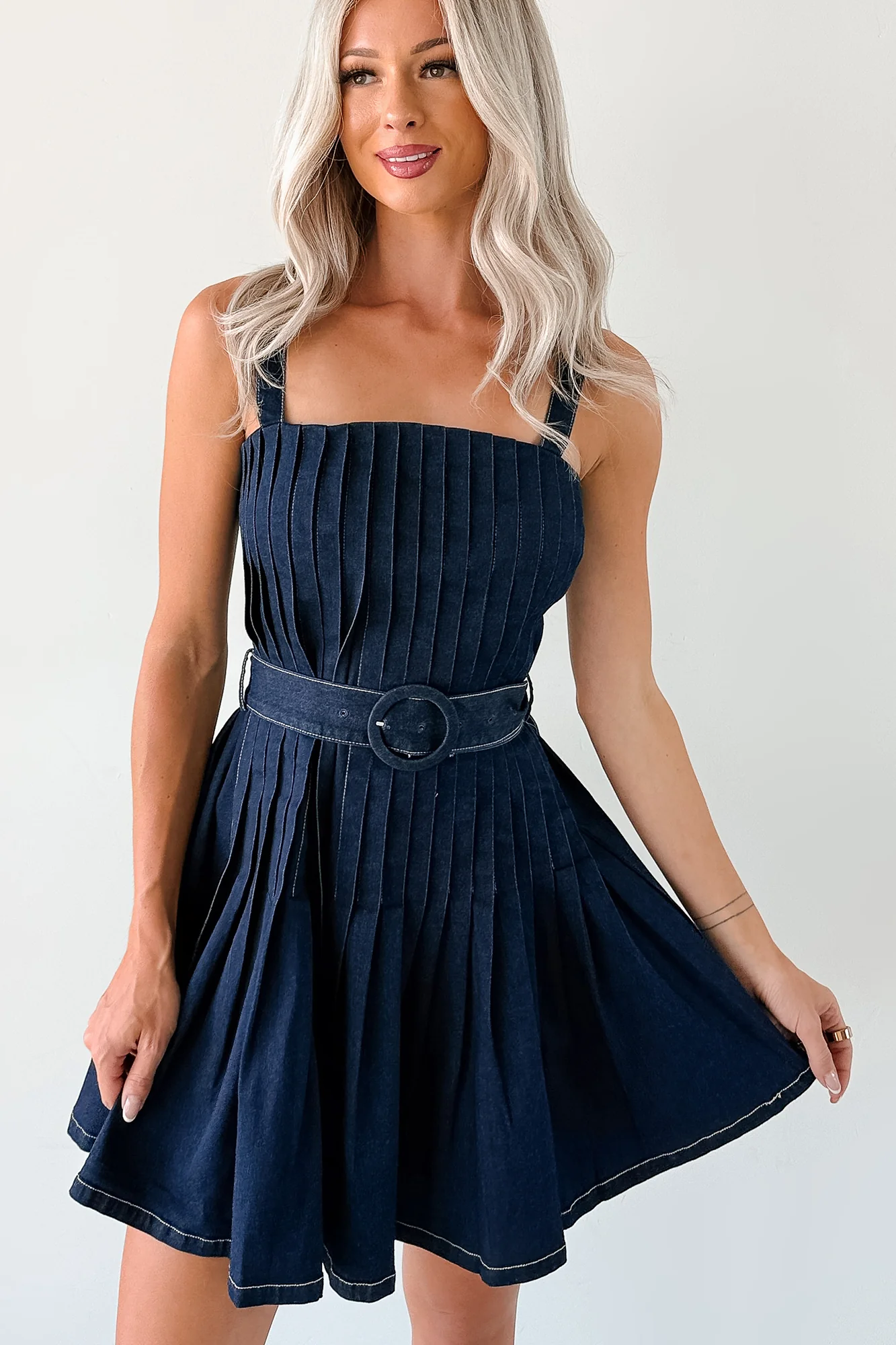 Hustle In Heels Pleated Sleeveless Mini Dress (Denim) - Image 3