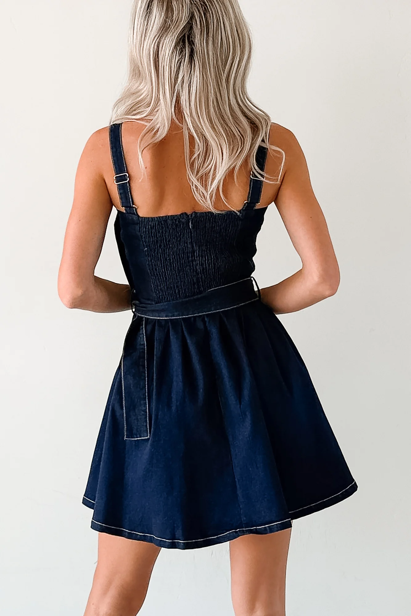 Hustle In Heels Pleated Sleeveless Mini Dress (Denim) - Image 4