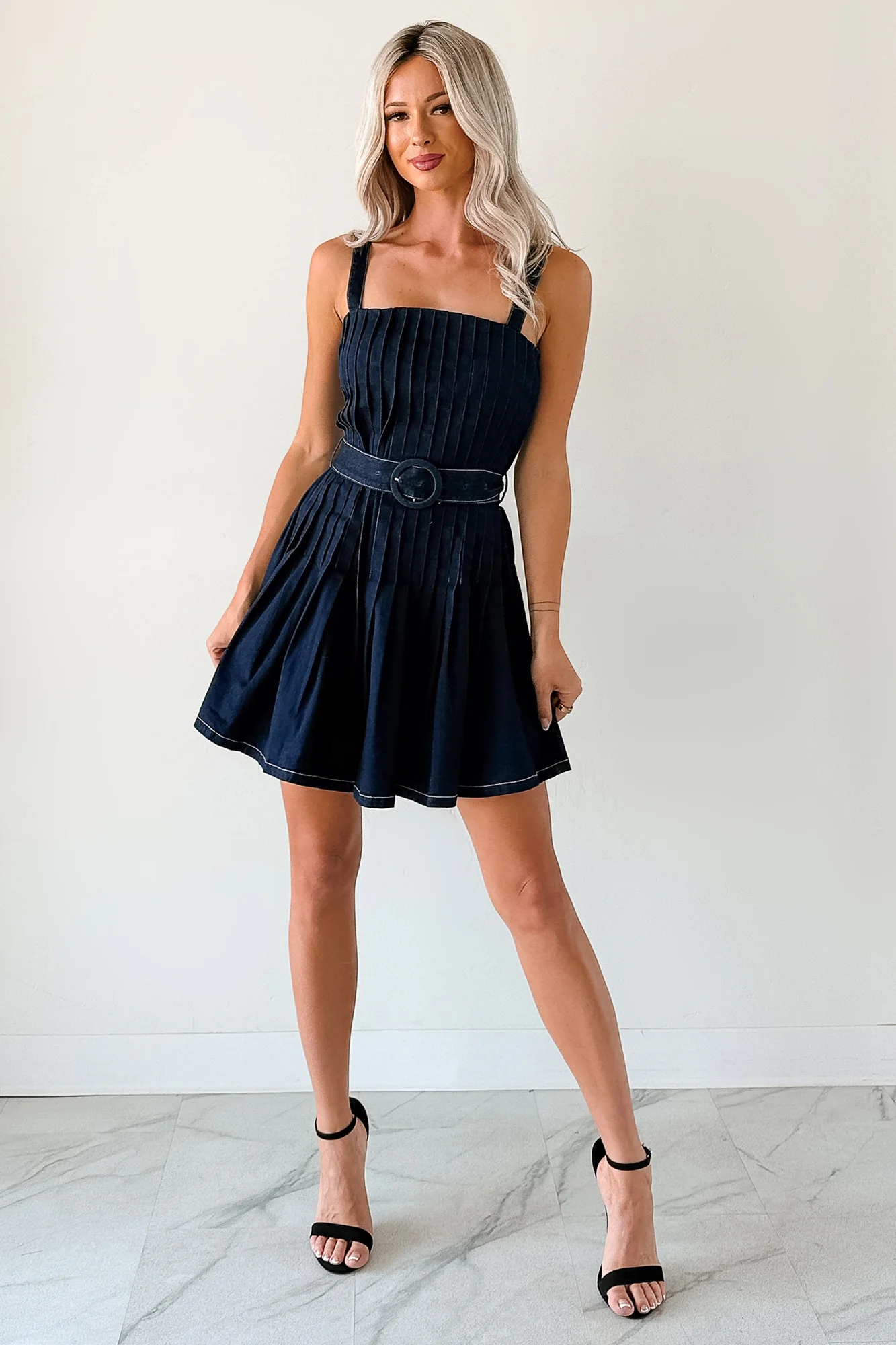 Hustle In Heels Pleated Sleeveless Mini Dress (Denim) - Image 5