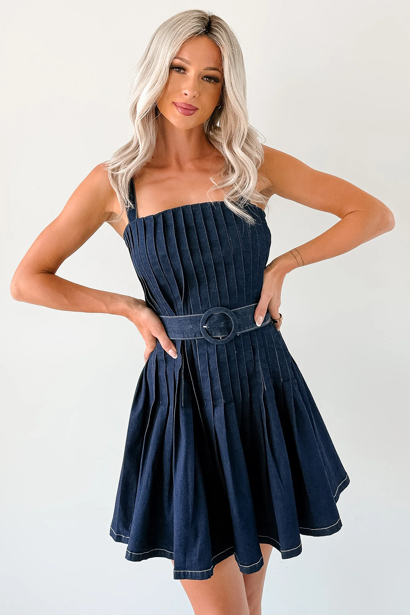 Hustle In Heels Pleated Sleeveless Mini Dress (Denim) - Image 9