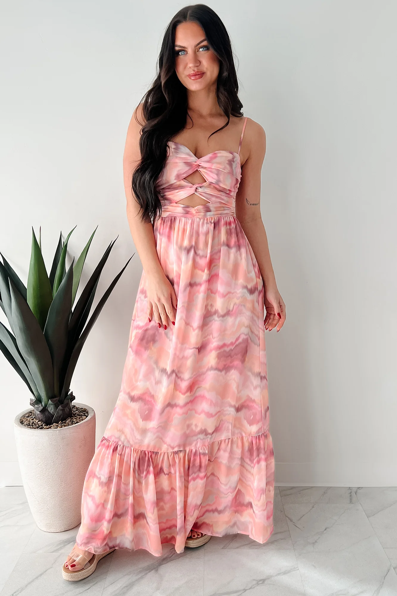 I Hope You Think Of Me Marble Printed Maxi Dress (Pink Multi) - Image 10