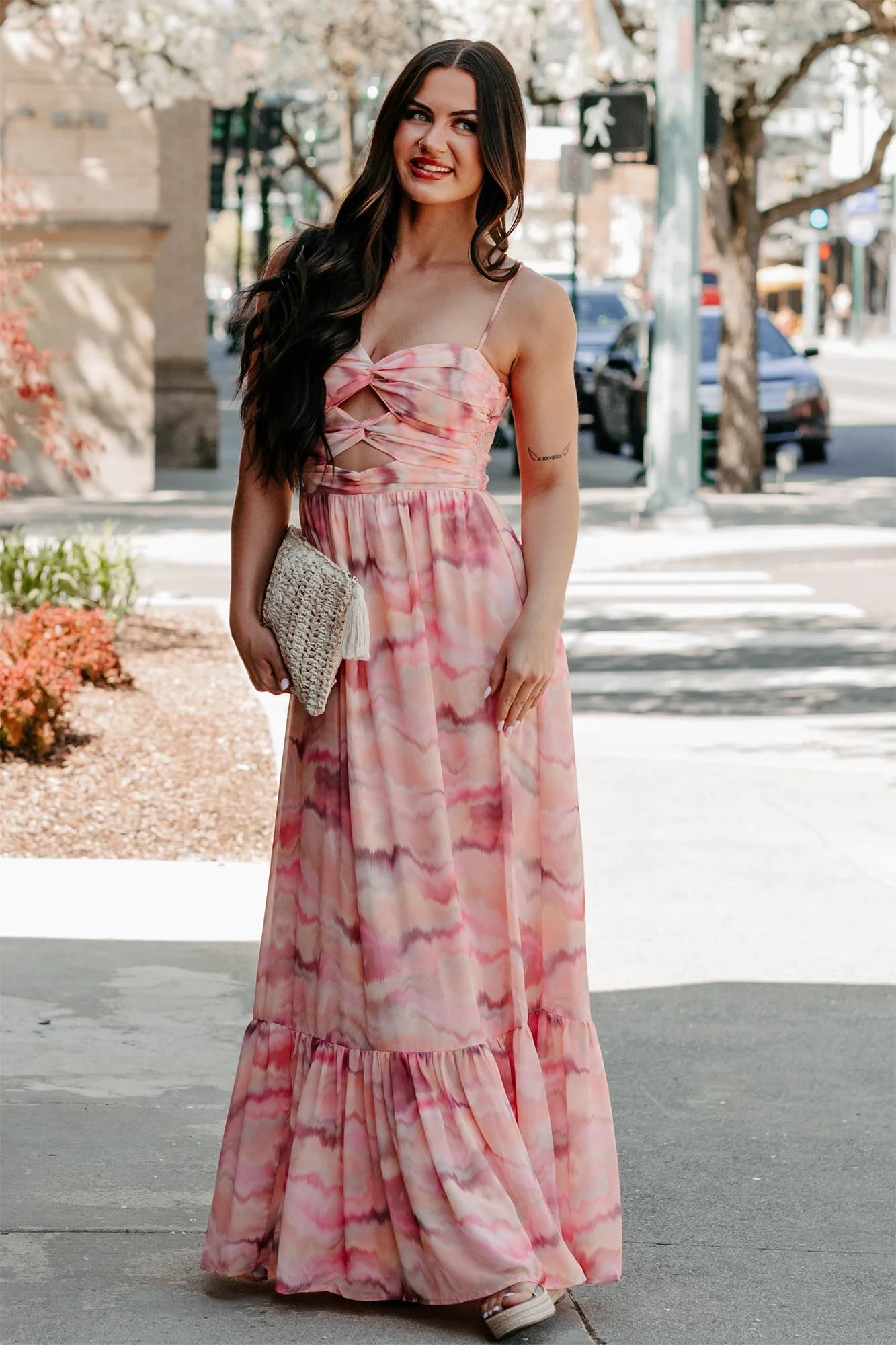 I Hope You Think Of Me Marble Printed Maxi Dress (Pink Multi) - Image 11