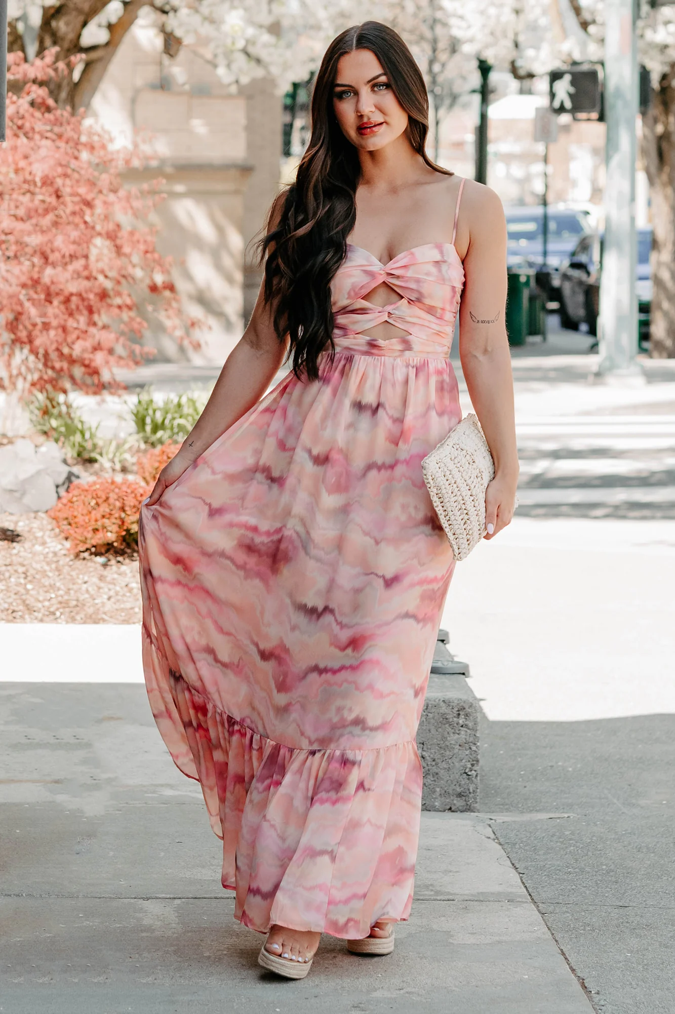 I Hope You Think Of Me Marble Printed Maxi Dress (Pink Multi) - Image 12