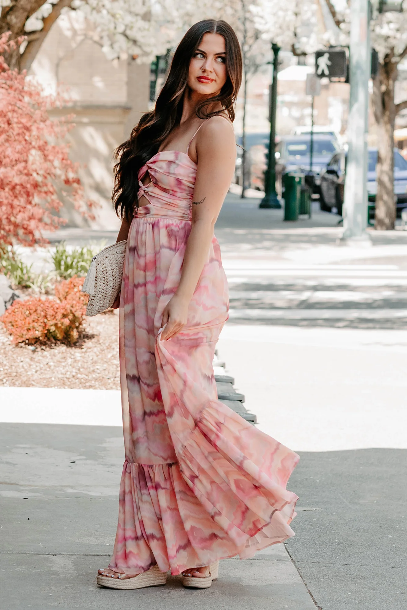 I Hope You Think Of Me Marble Printed Maxi Dress (Pink Multi) - Image 13