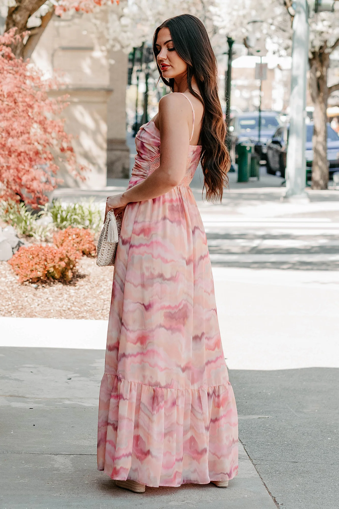 I Hope You Think Of Me Marble Printed Maxi Dress (Pink Multi) - Image 14