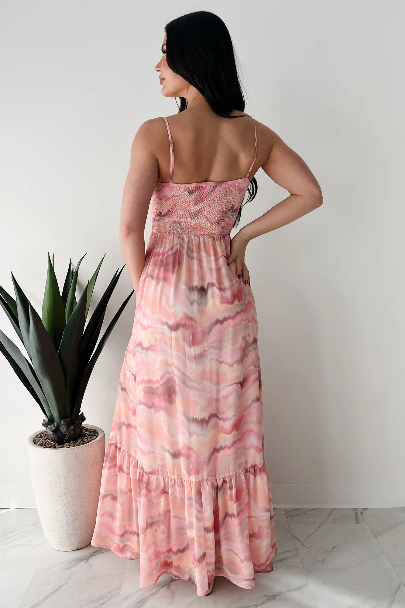 I Hope You Think Of Me Marble Printed Maxi Dress (Pink Multi) - Image 5