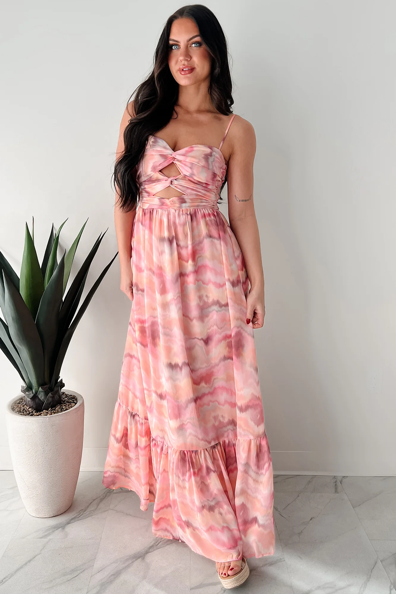 I Hope You Think Of Me Marble Printed Maxi Dress (Pink Multi) - Image 9