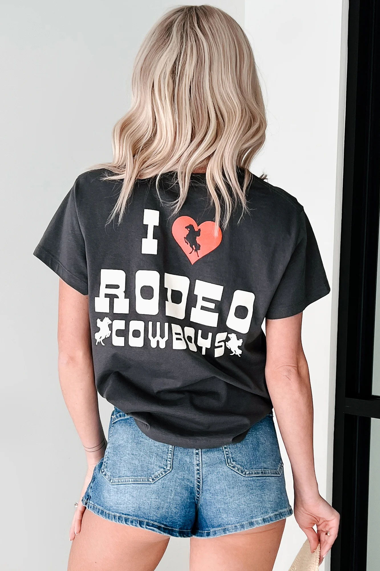 "I Love Rodeo Cowboys" Graphic T-Shirt (Vintage Black)