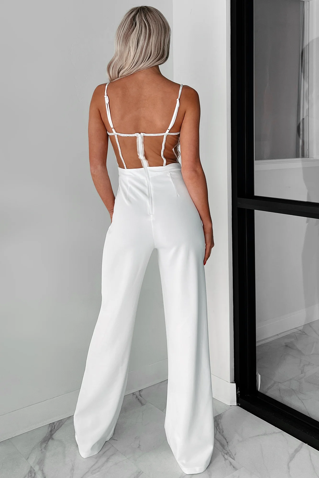 I Promise You Forever Rhinestone Mesh Jumpsuit (White) - Image 4