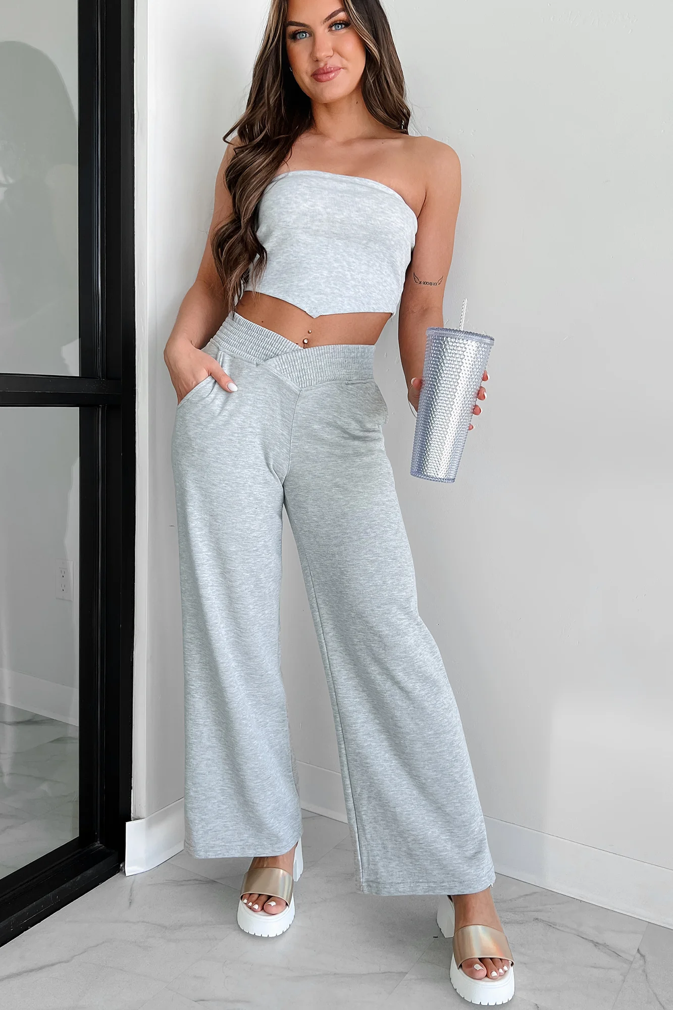 I Won't Compromise Ribbed Bandana Tube Top (Light Grey) - Image 4