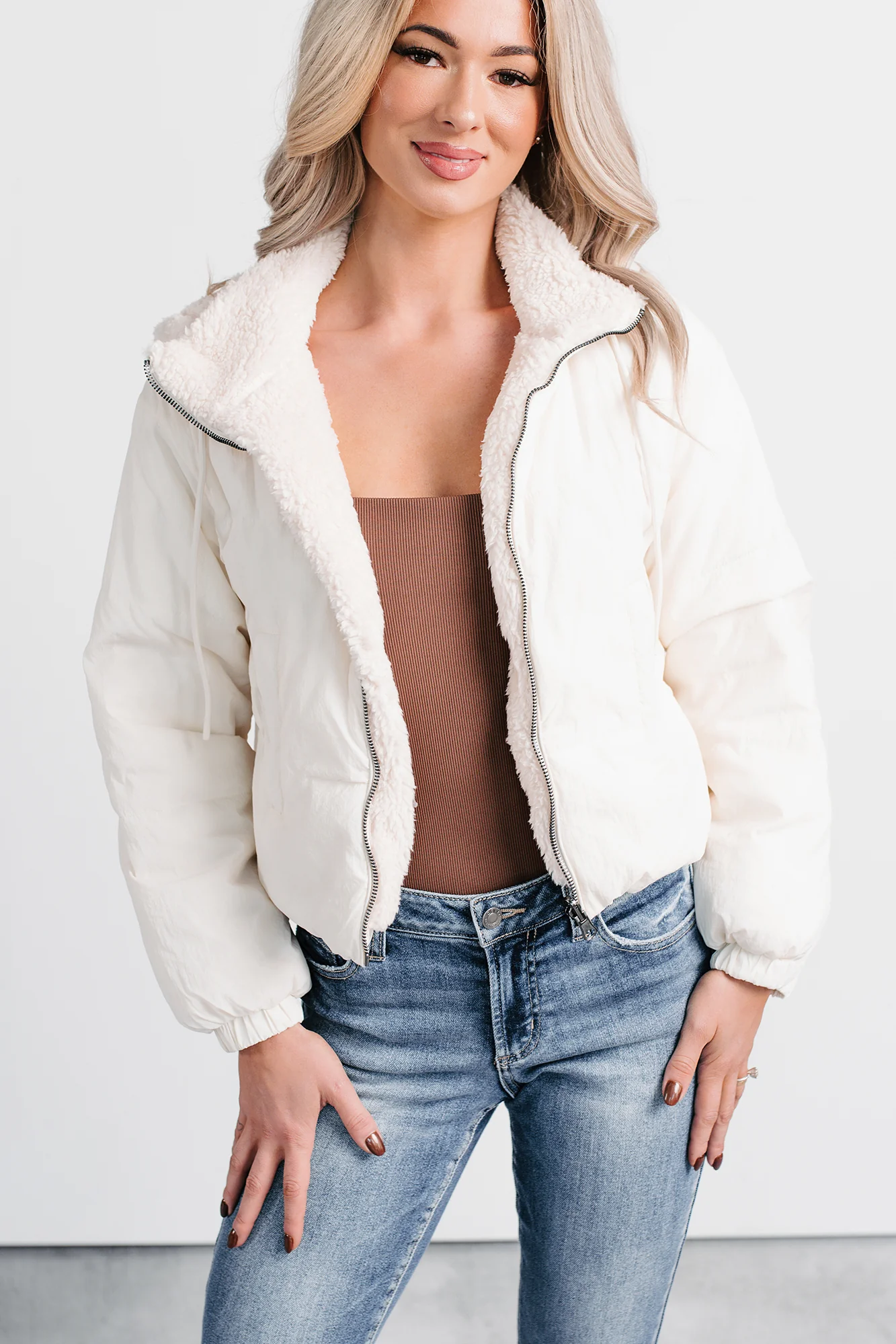 Iced White Chocolate Latte Sherpa Reversible Coat (Ivory) - Image 8