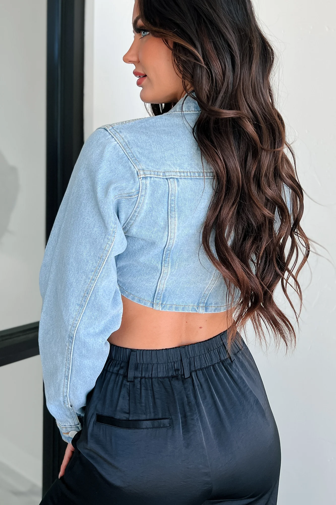 Icon Status Cropped Denim Corset Jacket (Medium Denim) - Image 4