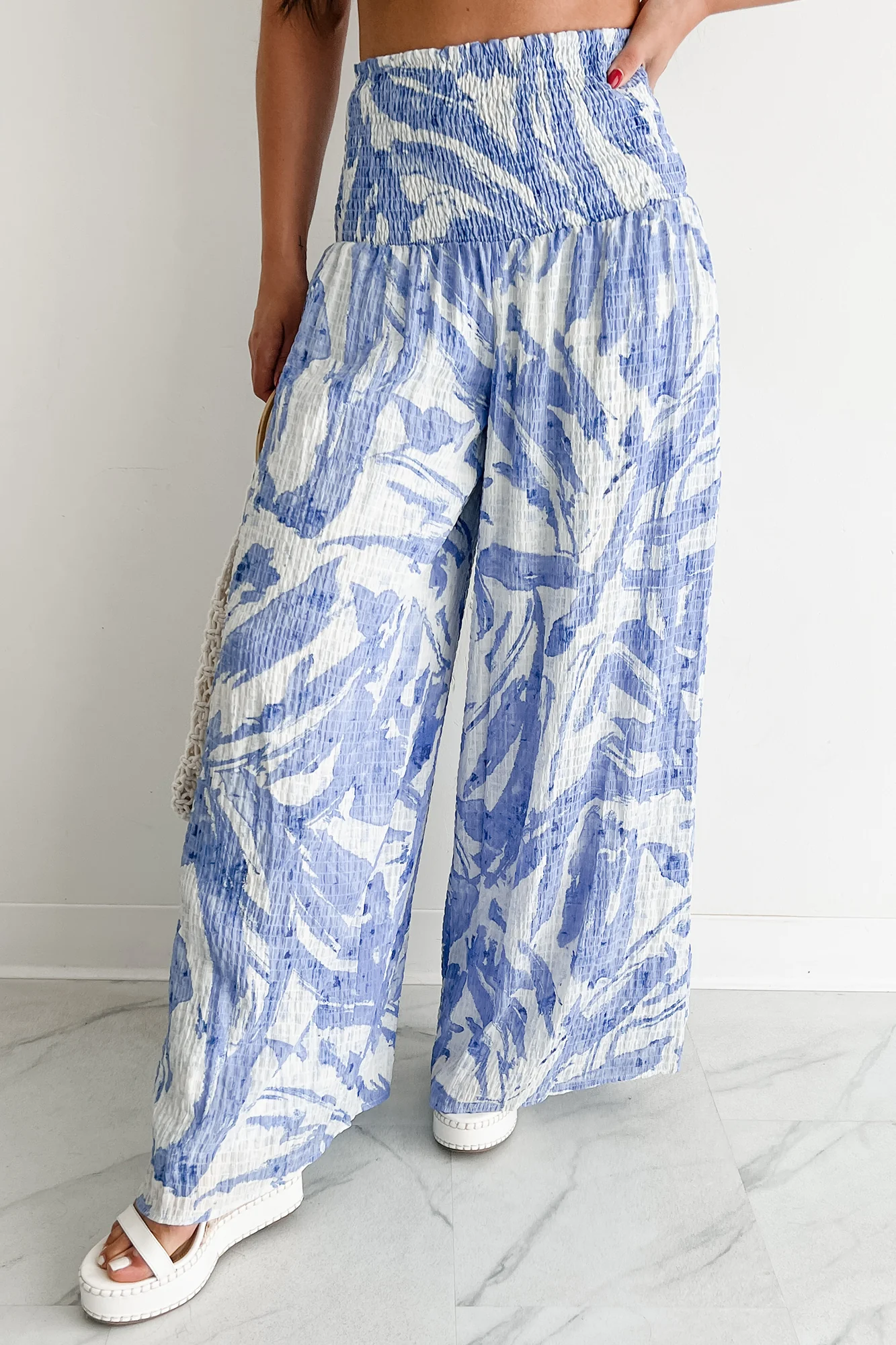 Iconic Option Printed Smocked Wide Leg Pants (Blue) - Image 2