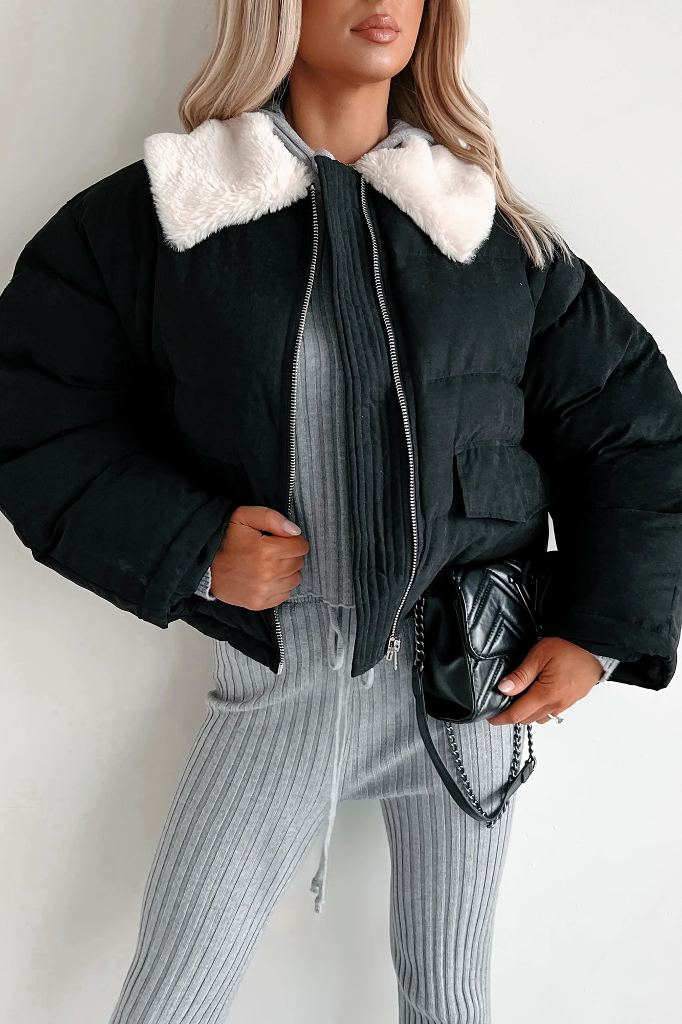 Icy Looks Faux Fur Collar Puffer Jacket (Black) - Image 11