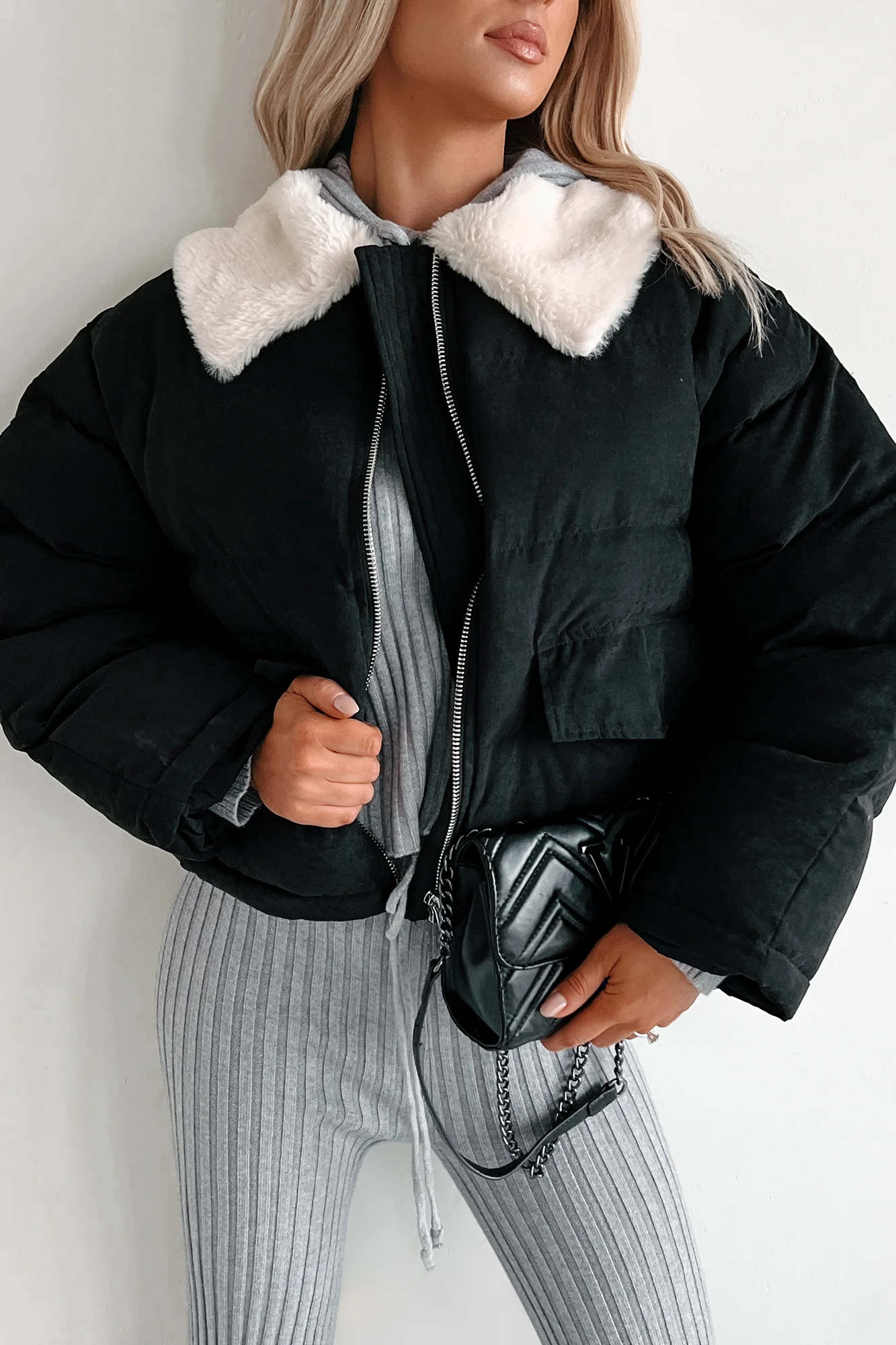 Icy Looks Faux Fur Collar Puffer Jacket (Black) - Image 14