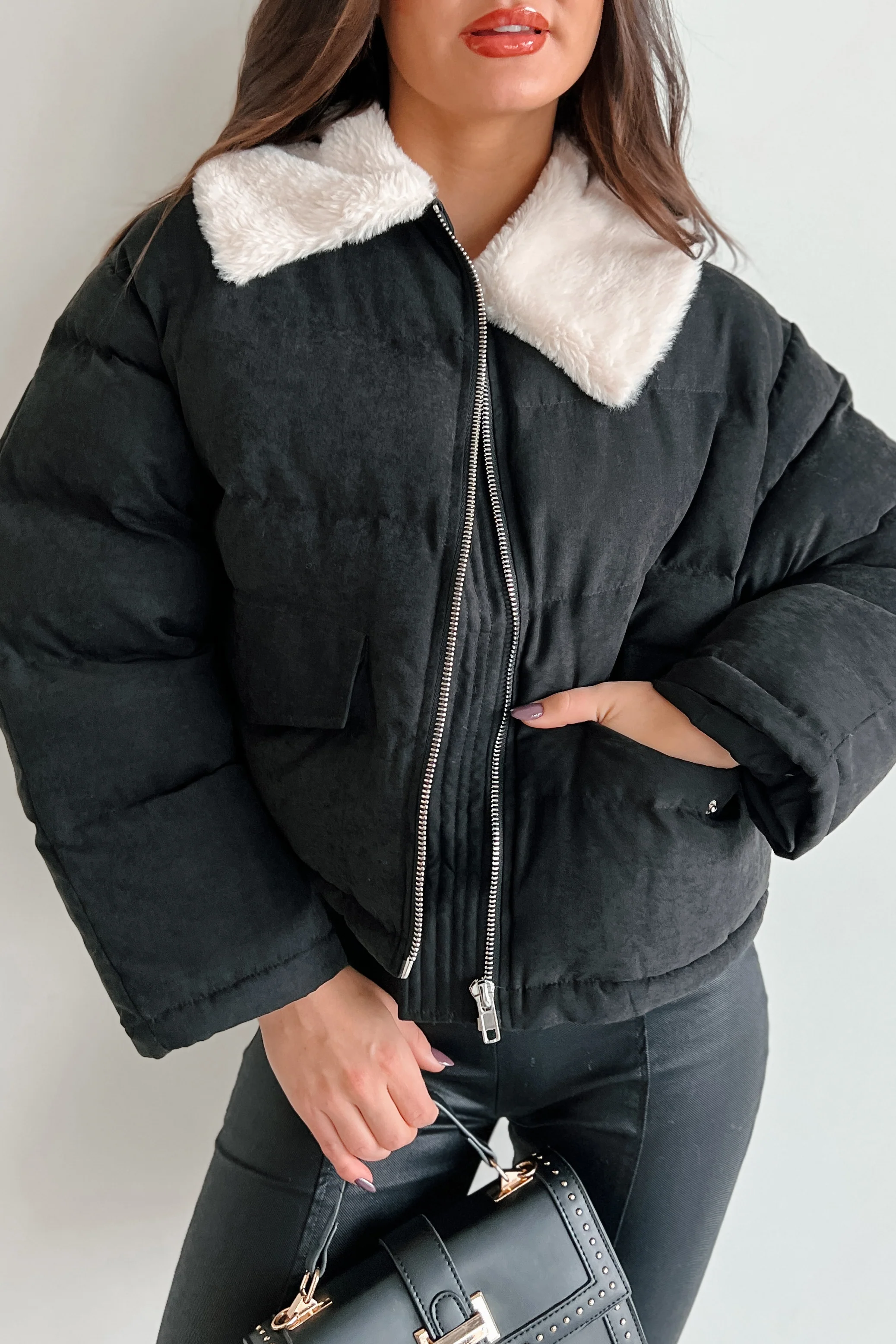 Icy Looks Faux Fur Collar Puffer Jacket (Black) - Image 4